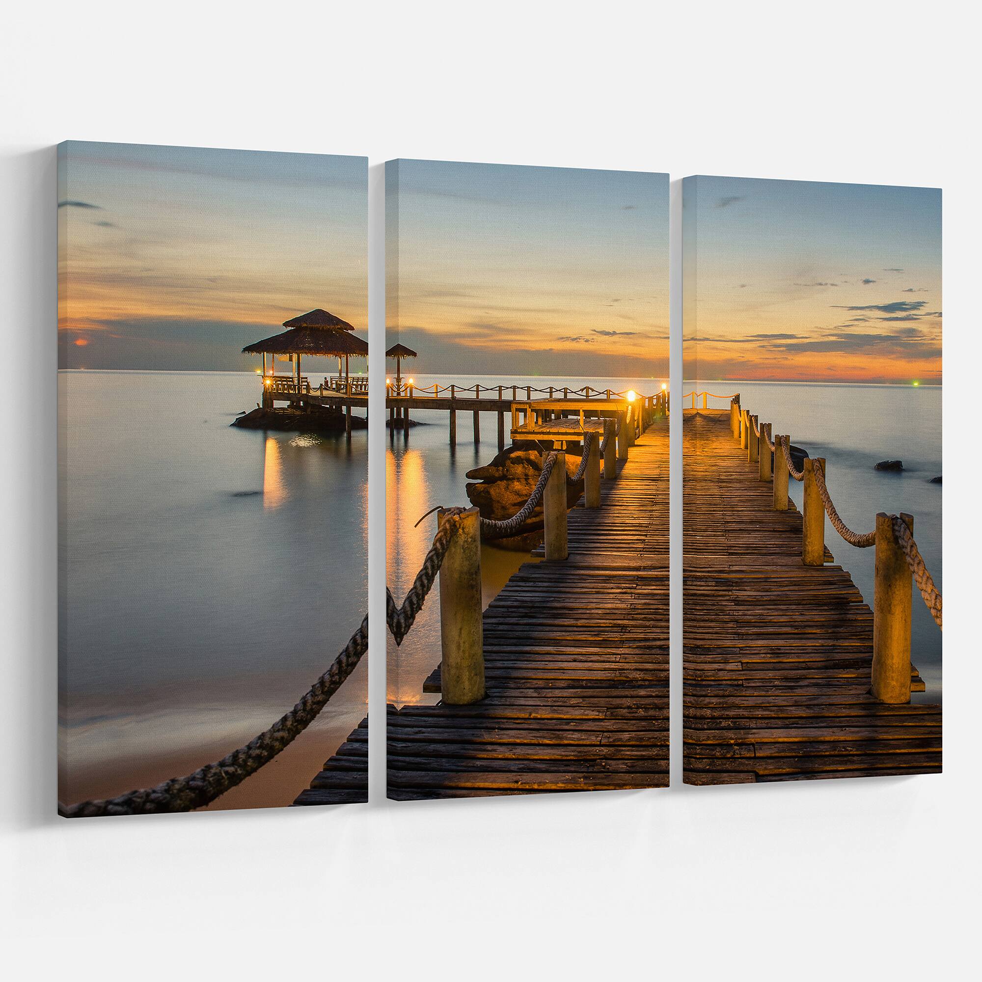 Designart - Brown Wooden Pier in Evening