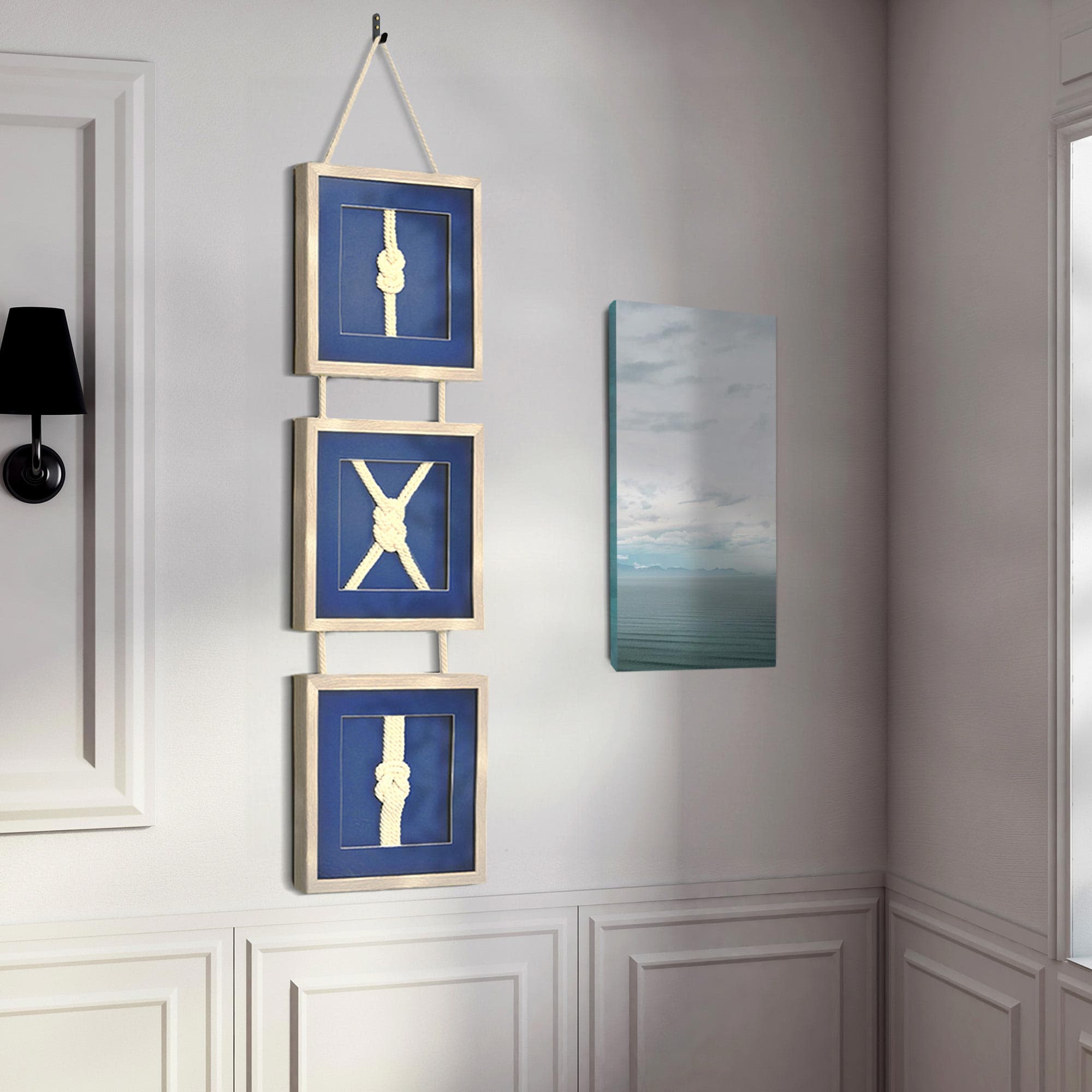 American Art Decor Naut Shore Framed Nautical Knots Vertical Wall Decor Set - 53&#x22; x 13&#x22;