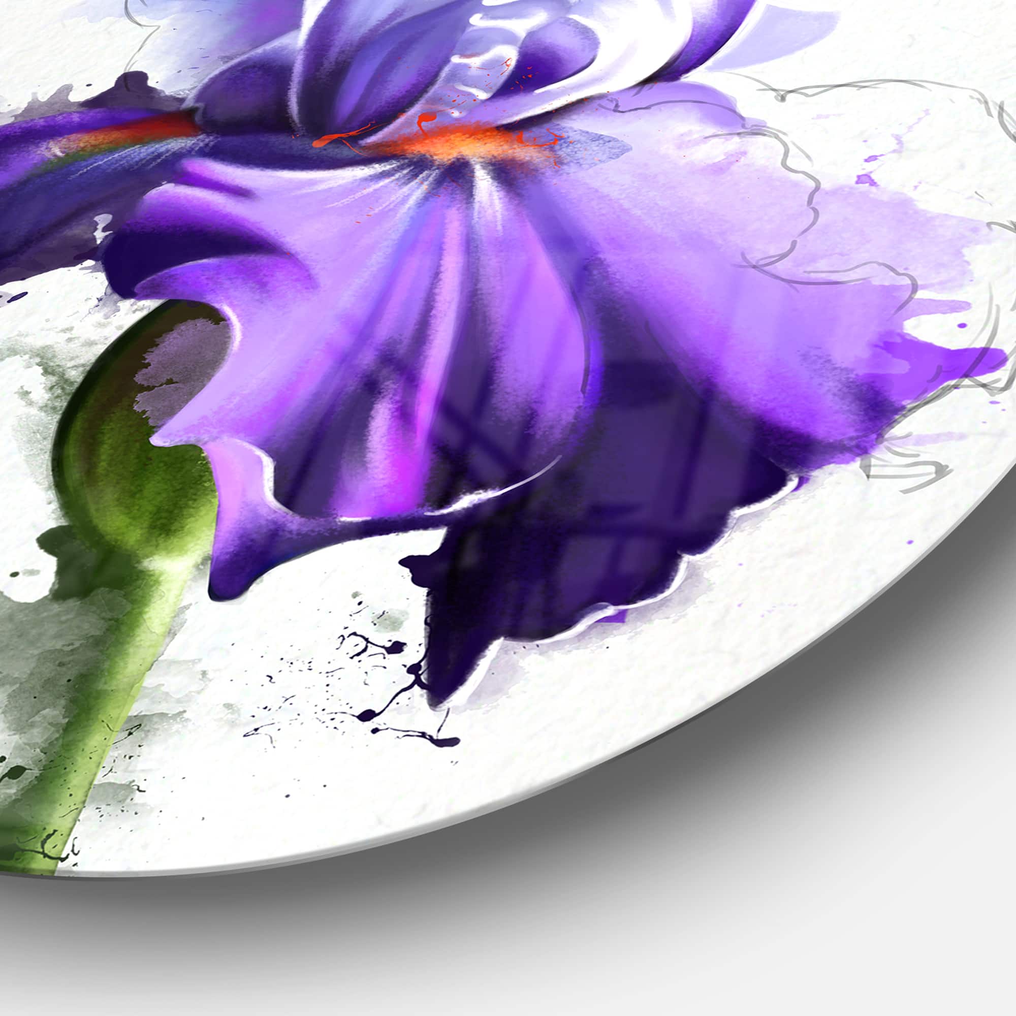 Designart - Beautiful Blue Iris Watercolor Sketch' Disc Floral Metal Circle Wall Art