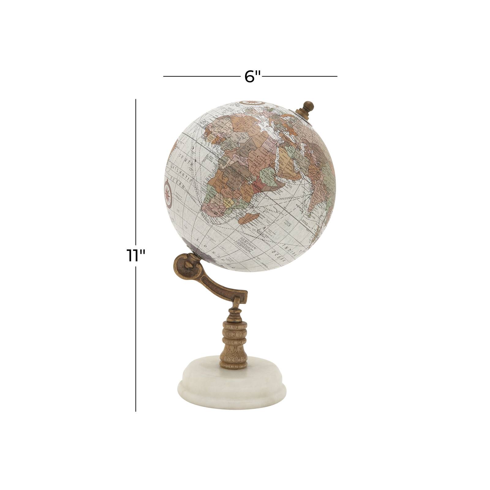 11&#x22; White Marble &#x26; Metal Contemporary Globe