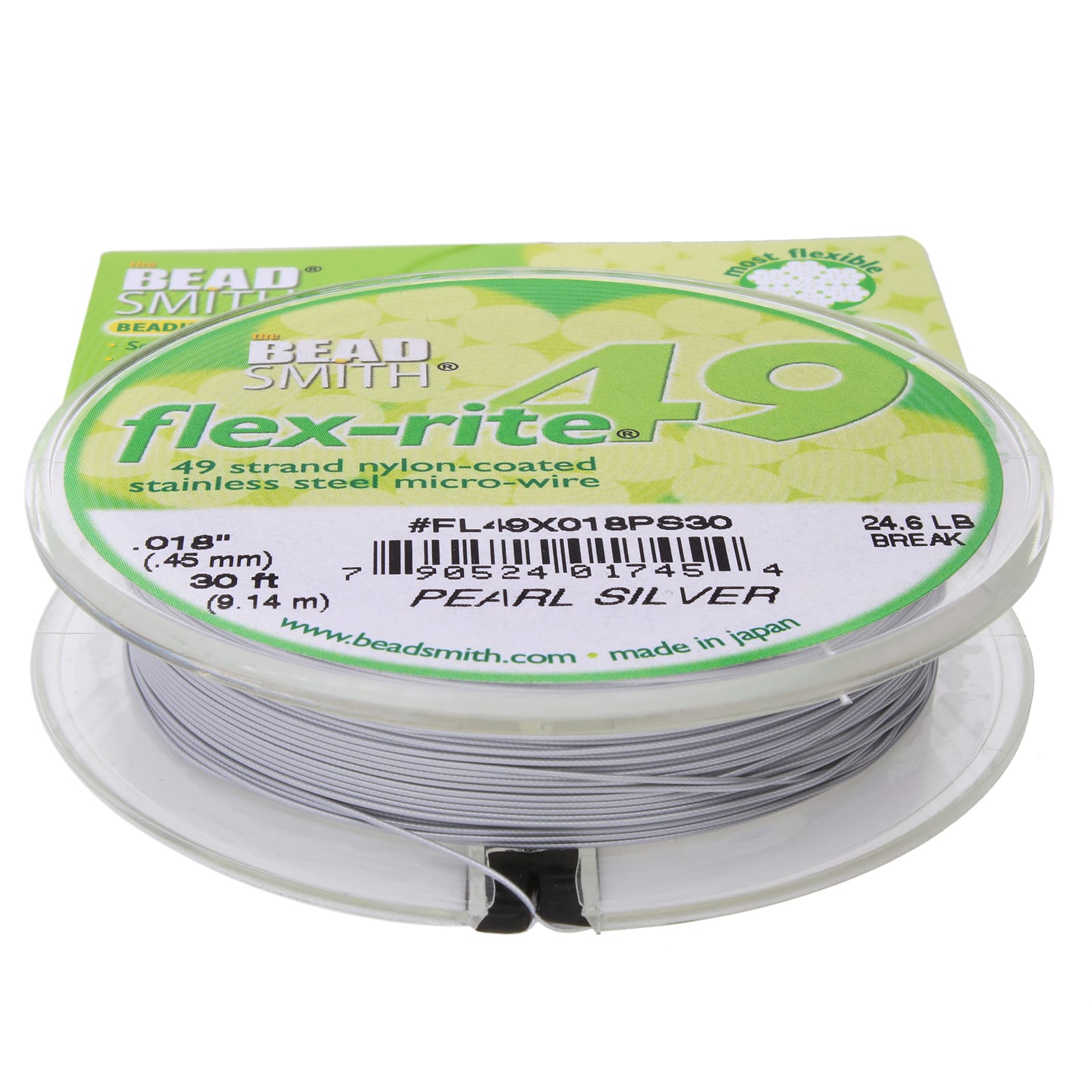 The Beadsmith® Flex-rite® 0.018" Pearl Silver 49 Strand Wire, 30ft.