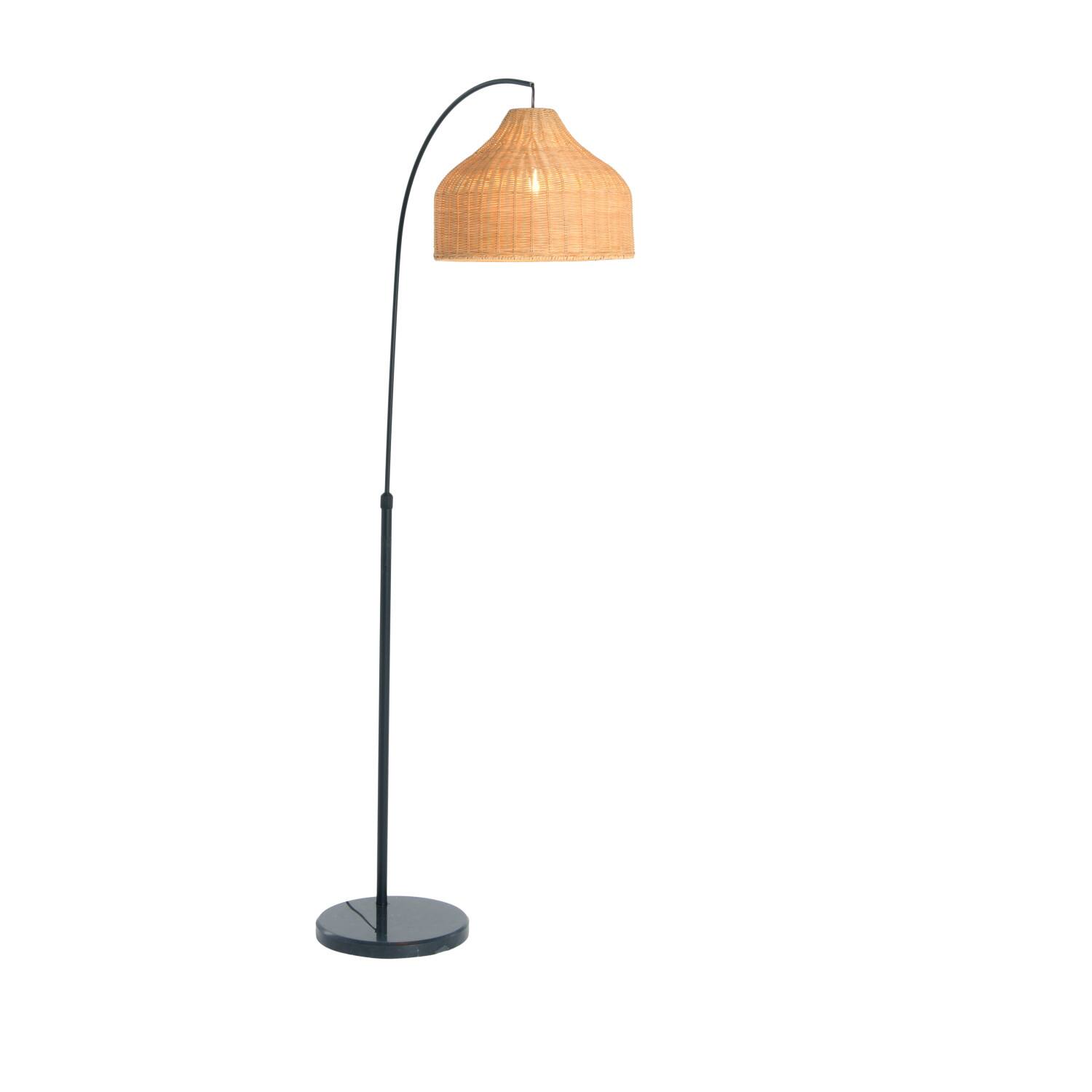 Modern Boho Floor Lamp with Marble Base &#x26; Rattan Shade