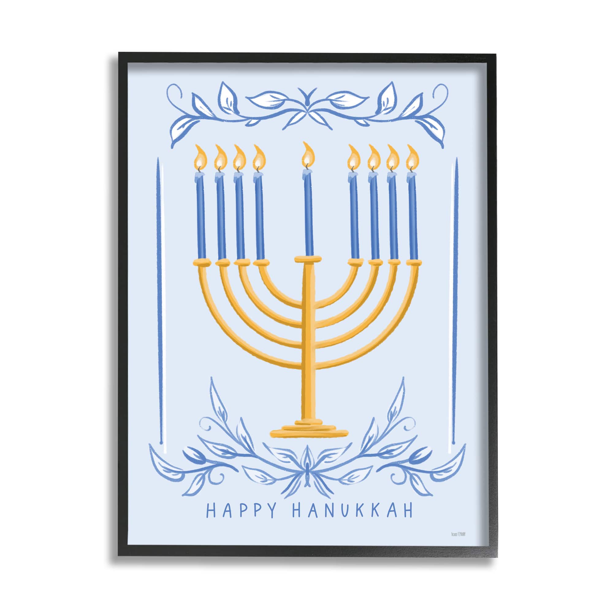 Stupell Industries Happy Hanukkah Botanical Menorah Framed Giclee Art