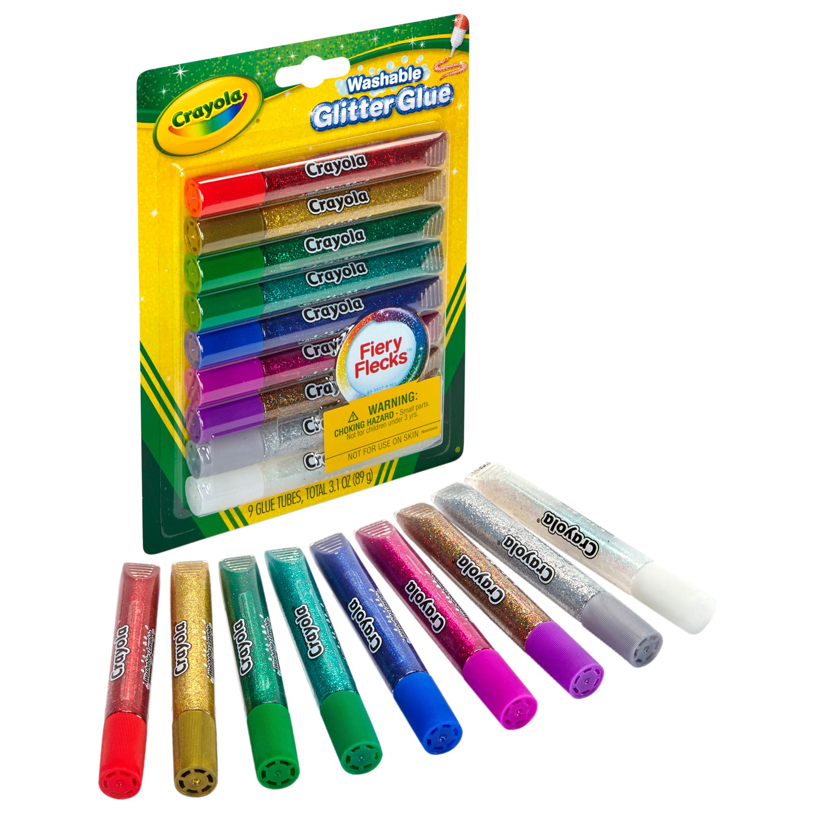 Crayola&#xAE; Bold Washable Glitter Glue with Fiery Flecks&#x2122;, 3 Packs of 9