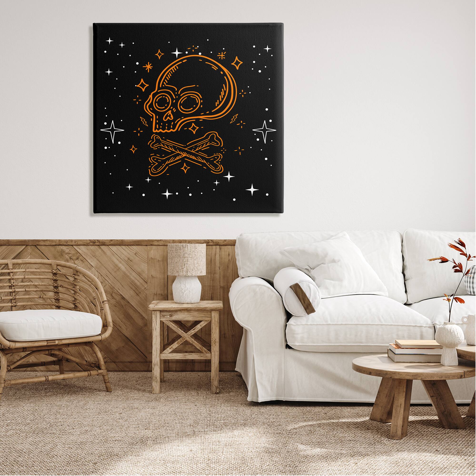 Stupell Industries Skull Crossbones Halloween Stars Canvas Wall Art