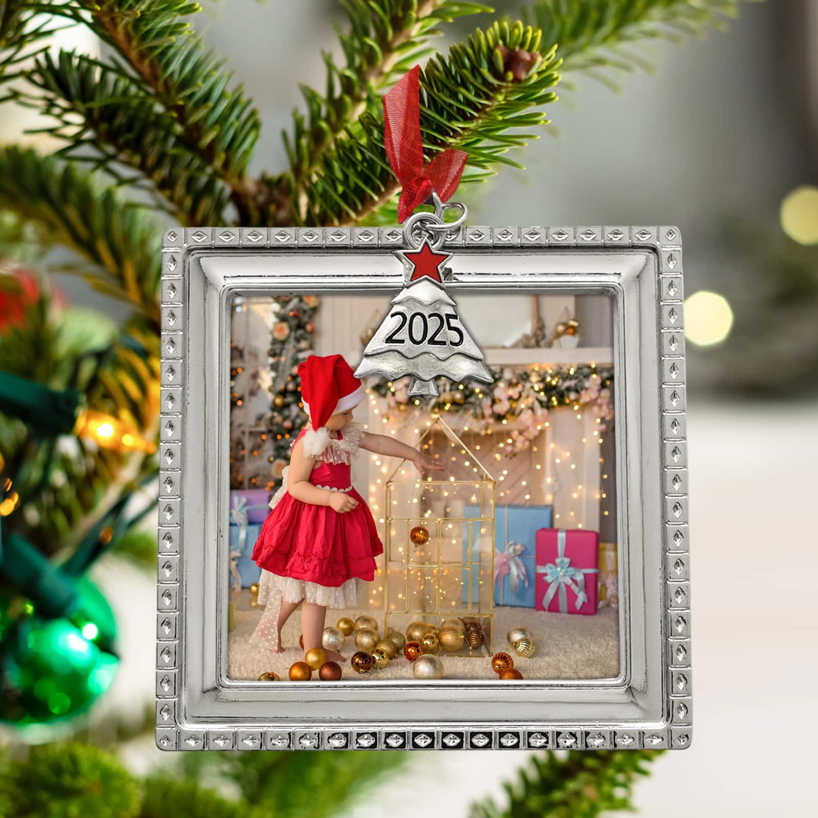 2.5&#x22; x 2.5&#x22; Silver Square 2025 Metal Ornament Frame by Studio D&#xE9;cor&#xAE;