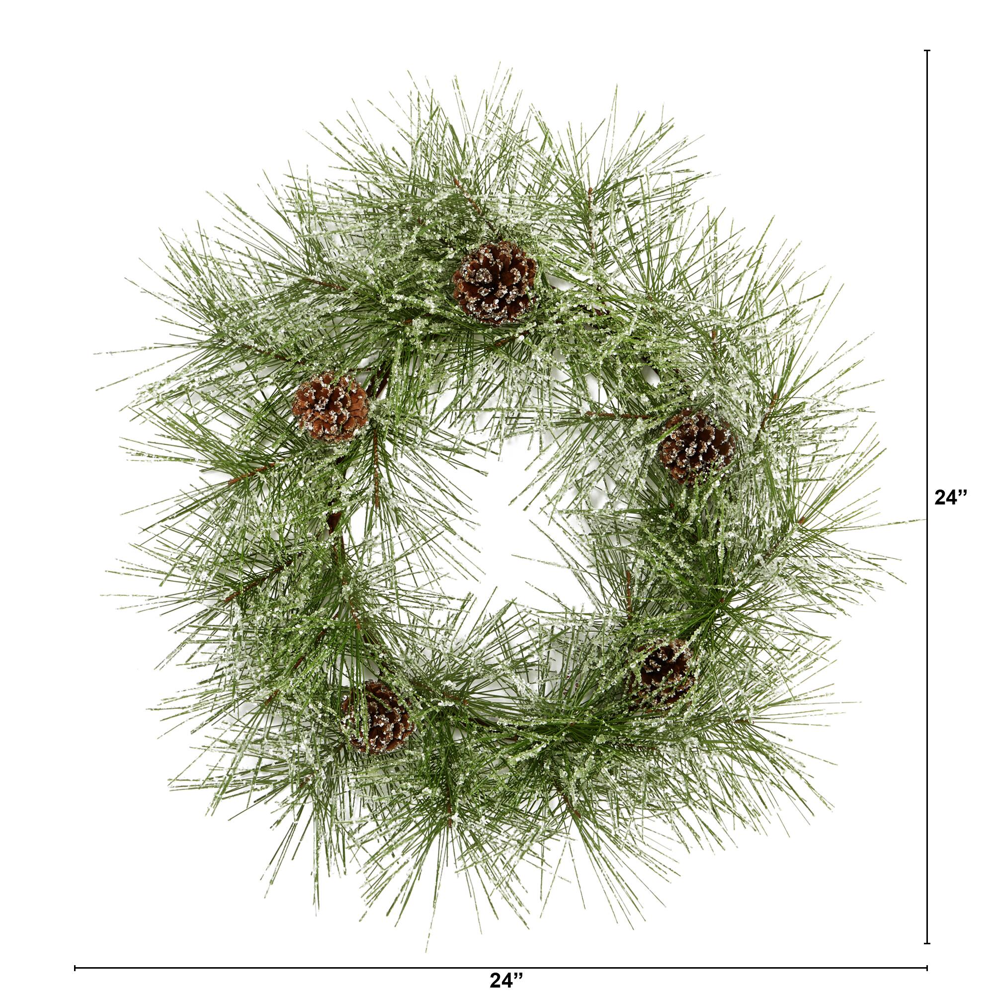 24&#x22; Iced Pine Wreath with Pinecones