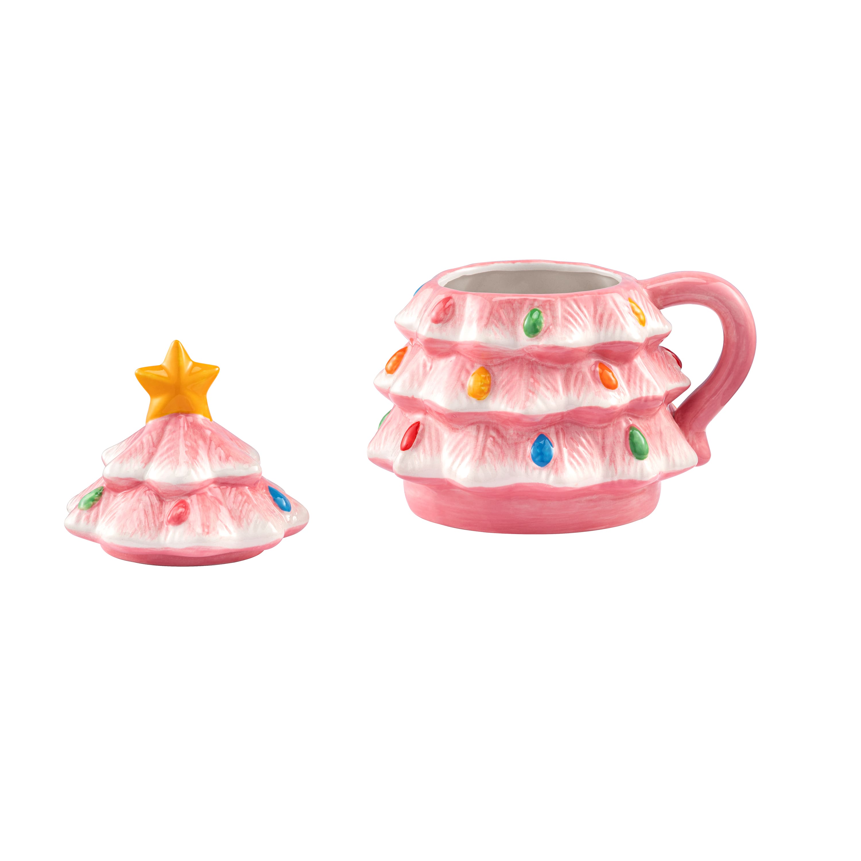 Mr. Christmas 16oz. Pink Nostalgic Ceramic Tree Lidded Mug