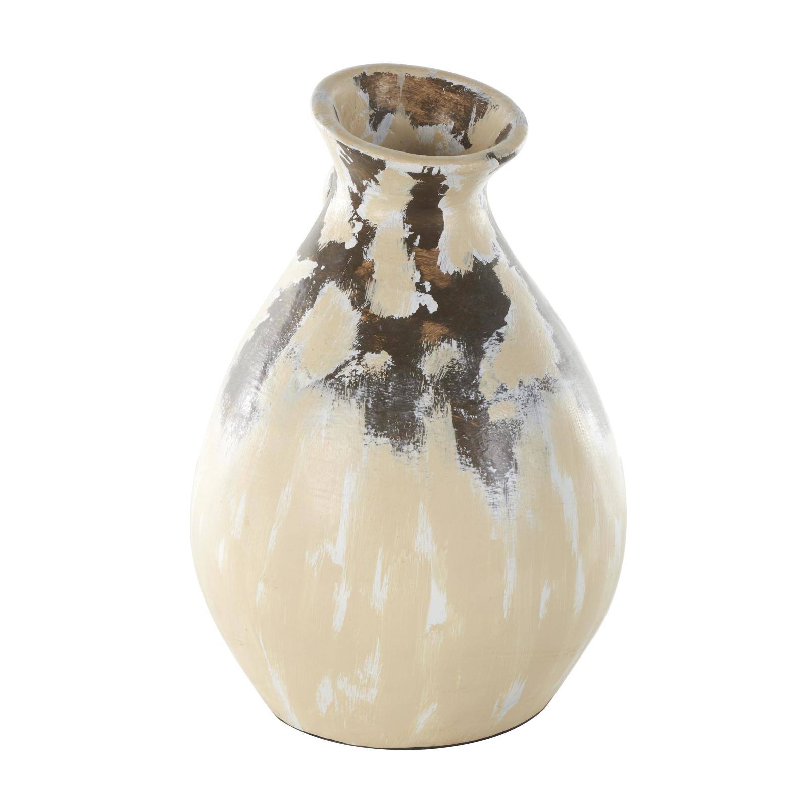 16.5" Cream Ceramic Vase with Curved Handle