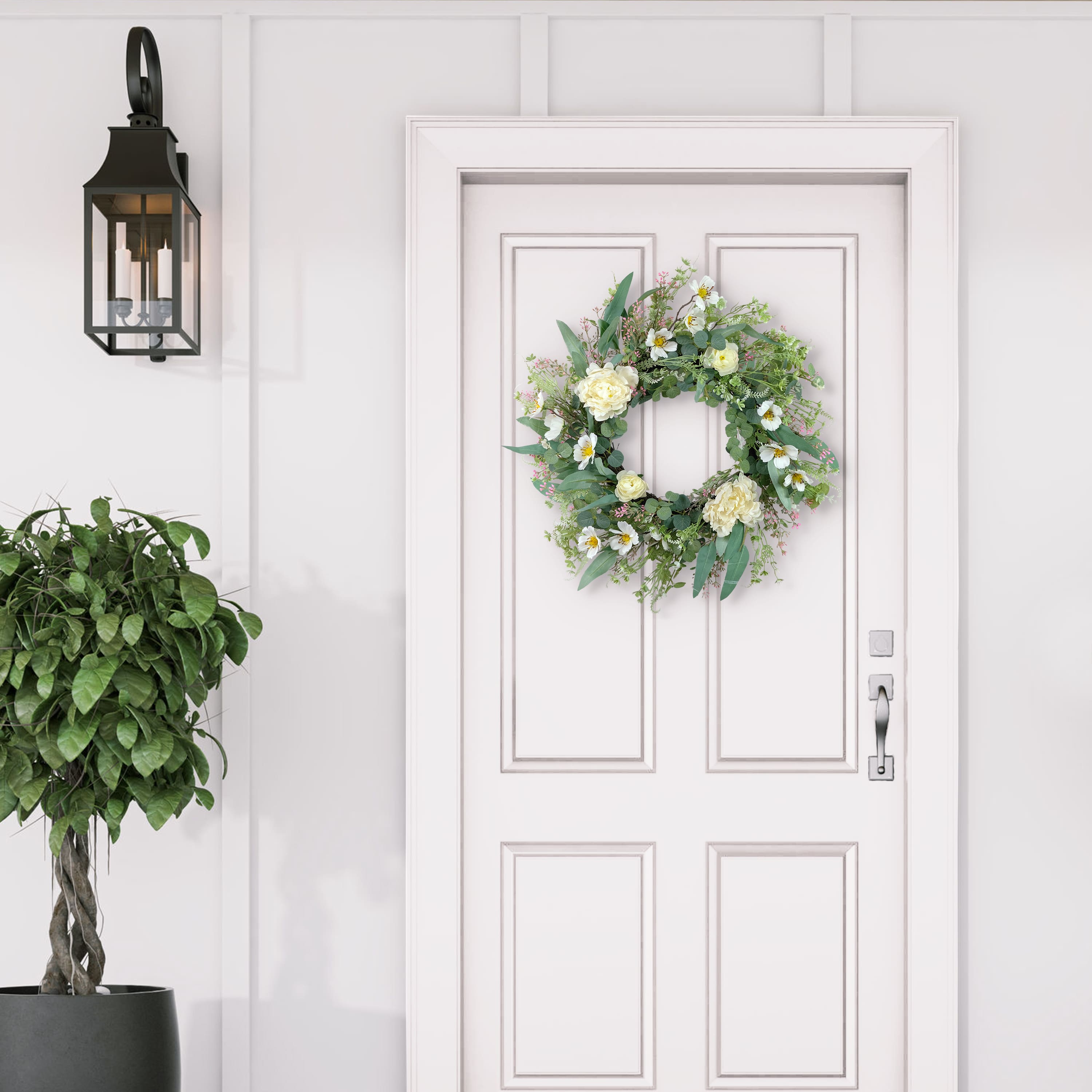 24&#x22; White Spring Peony &#x26; Dogwood Floral Wreath