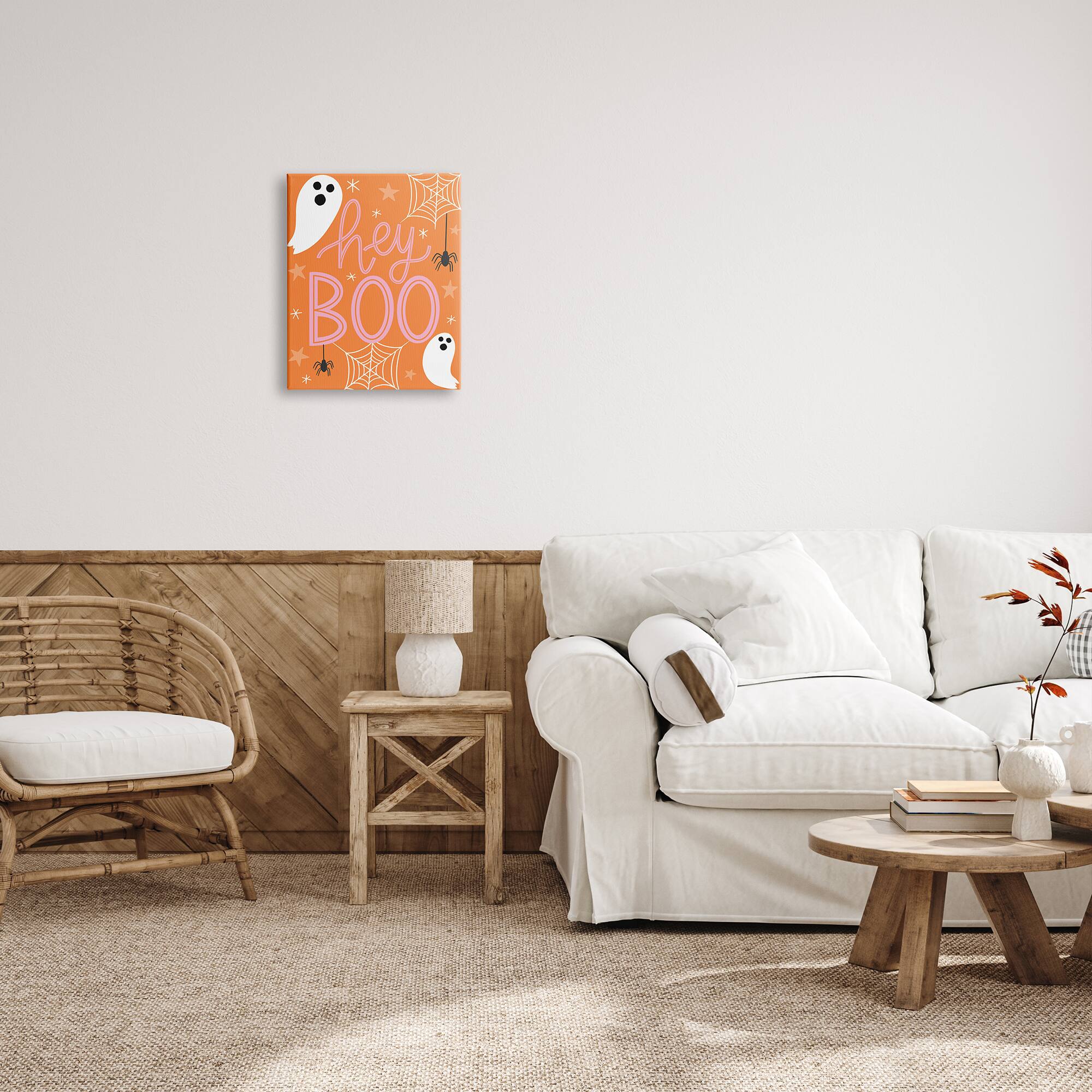 Stupell Industries Hey Boo Orange Halloween Ghosts Canvas Wall Art