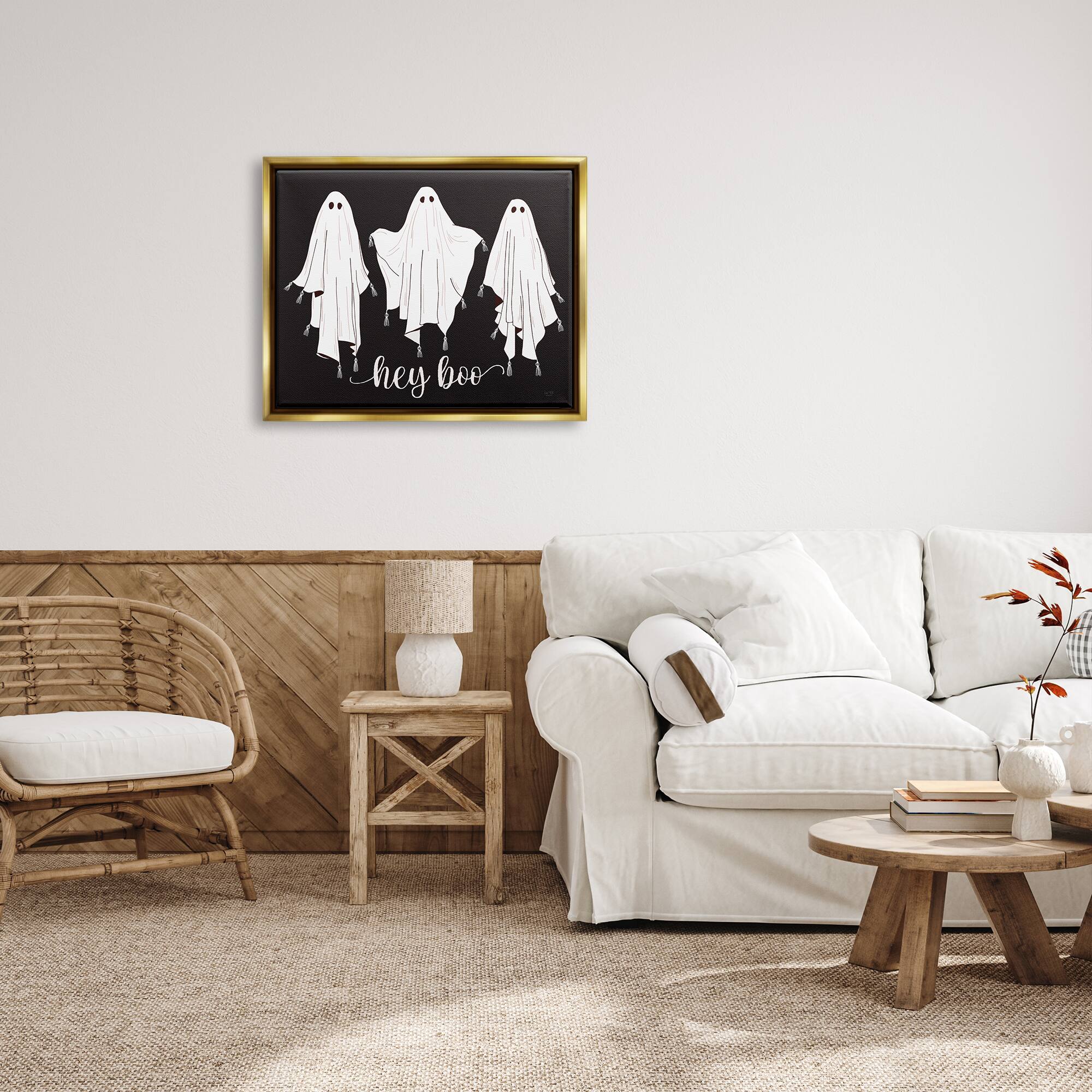 Stupell Industries Hey Boo Three Ghosts Framed Floater Canvas Wall Art