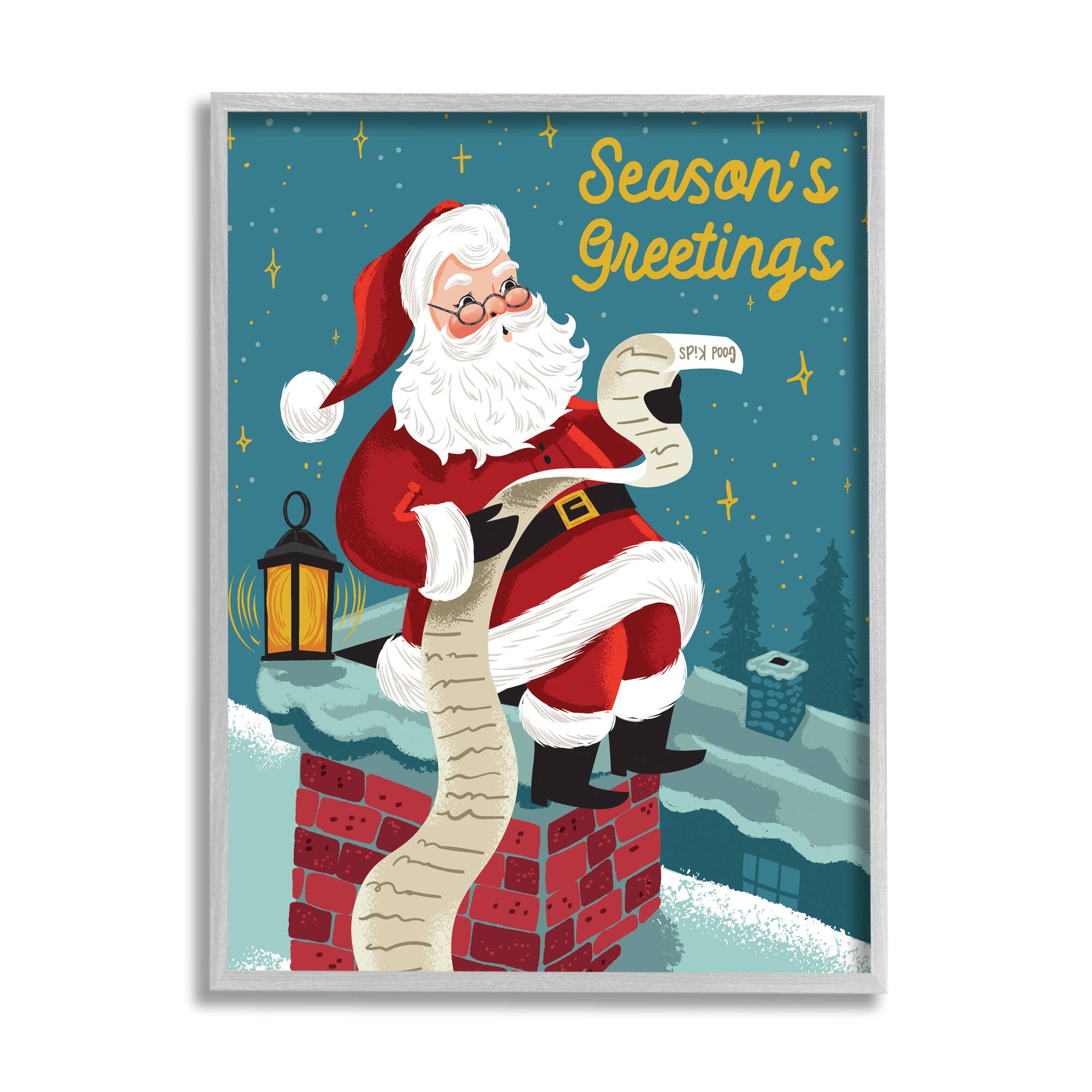 Stupell Industries Season's Greetings Santa's List Chimney Framed Giclee Art