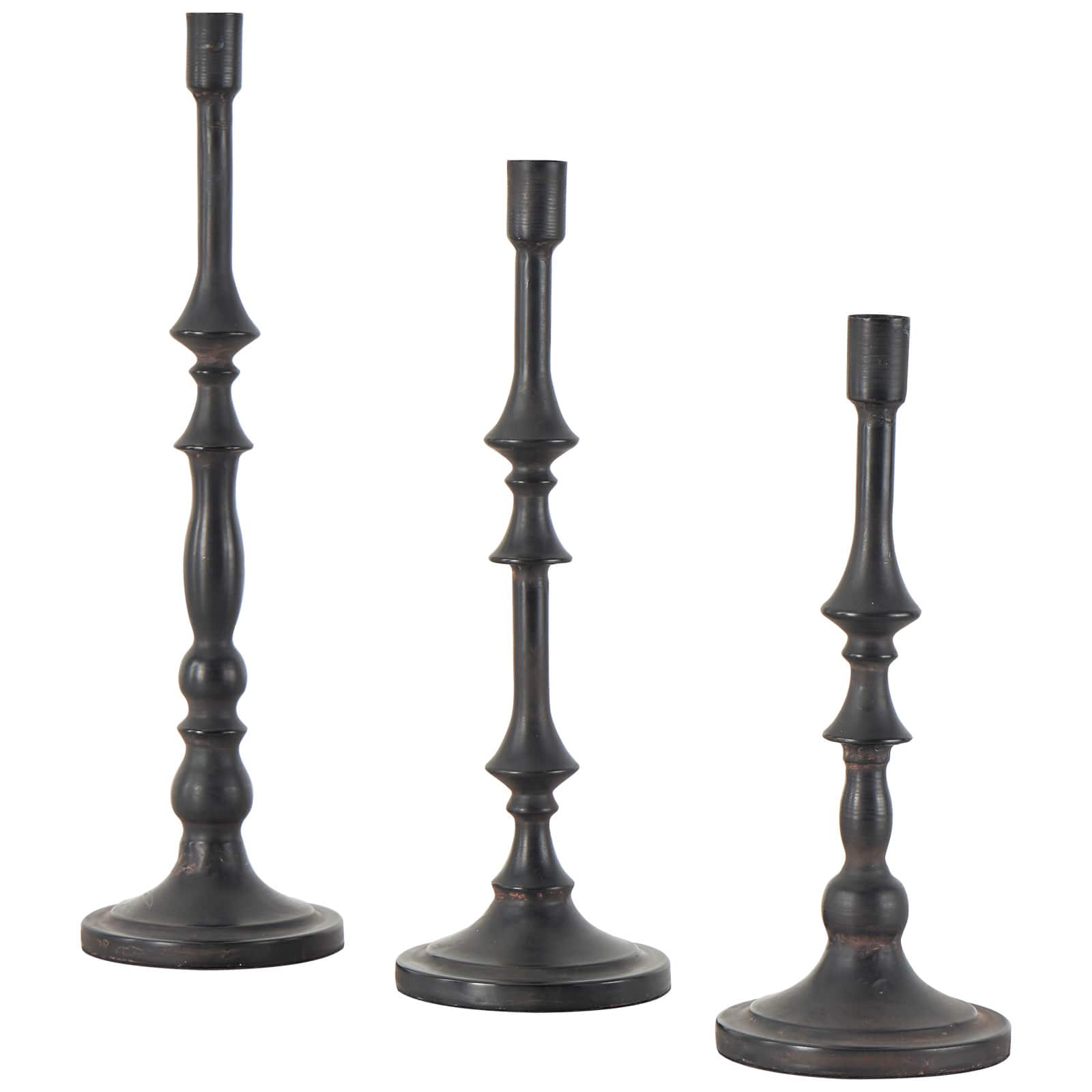 Black Metal Turned Style Candle Holder Set
