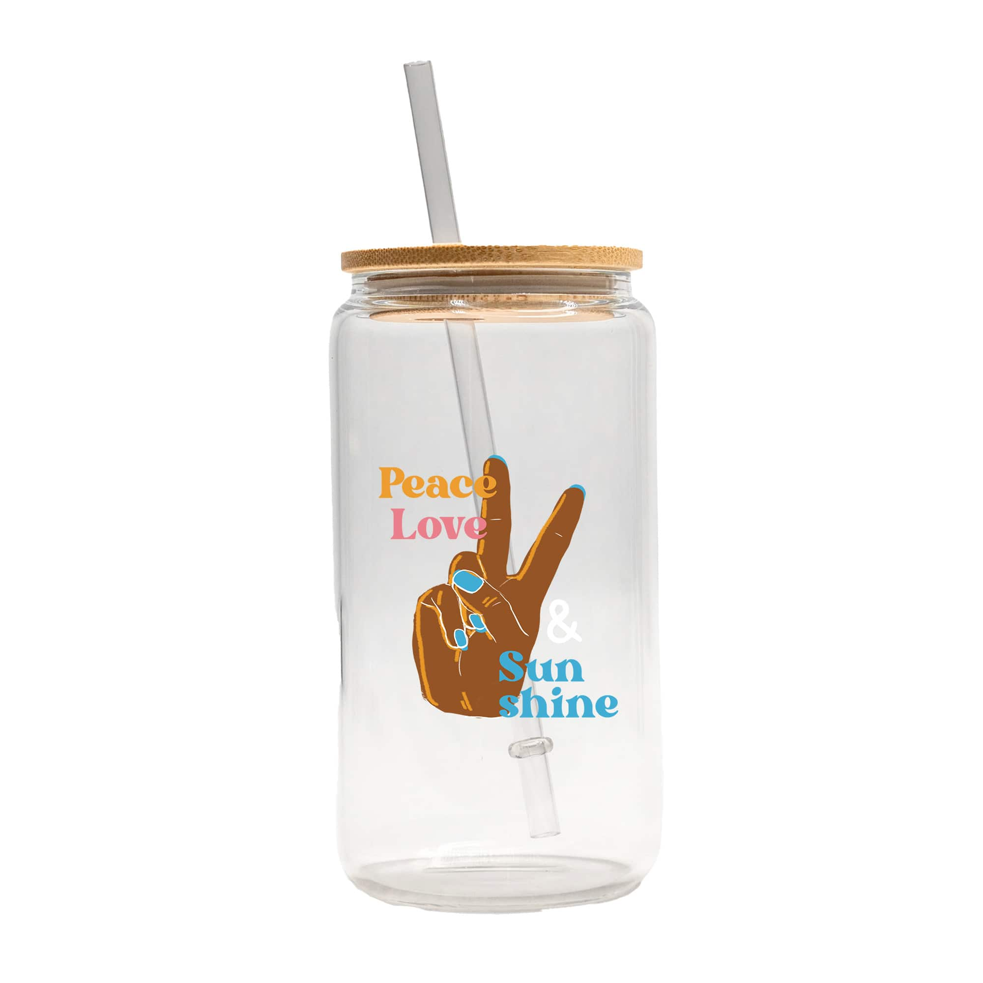 16oz. Peace Love & Sunshine I Glass Can Cup