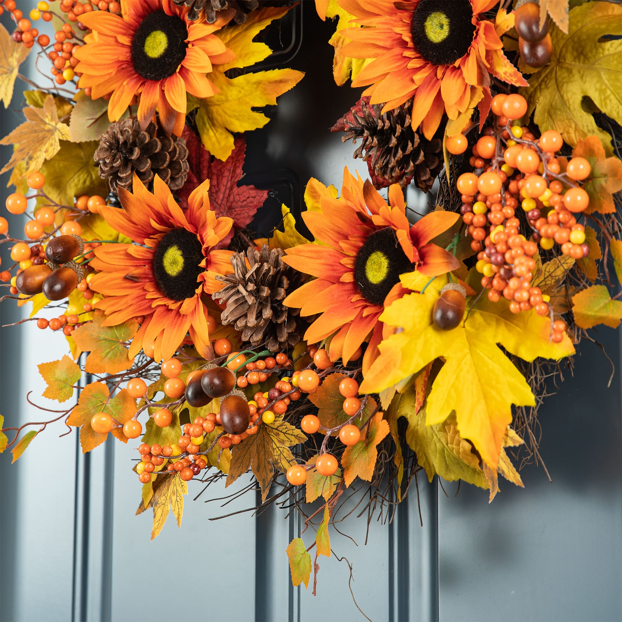 Glitzhome® 24" Fall Sunflower, Maple Leaf & Berry Wreath