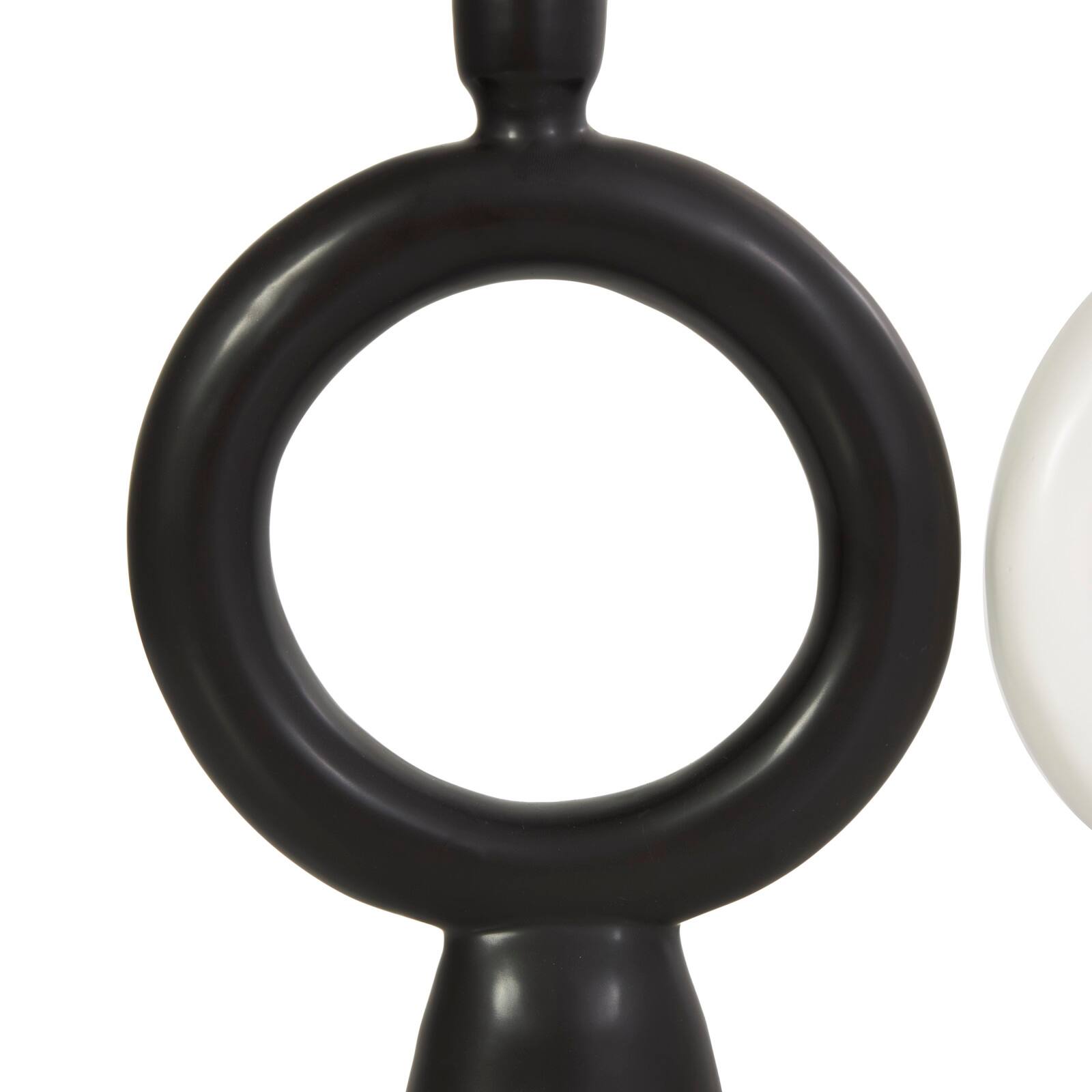CosmoLiving by Cosmopolitan 12" Black & White Ceramic Geometric Ring Taper Candle Holder Set