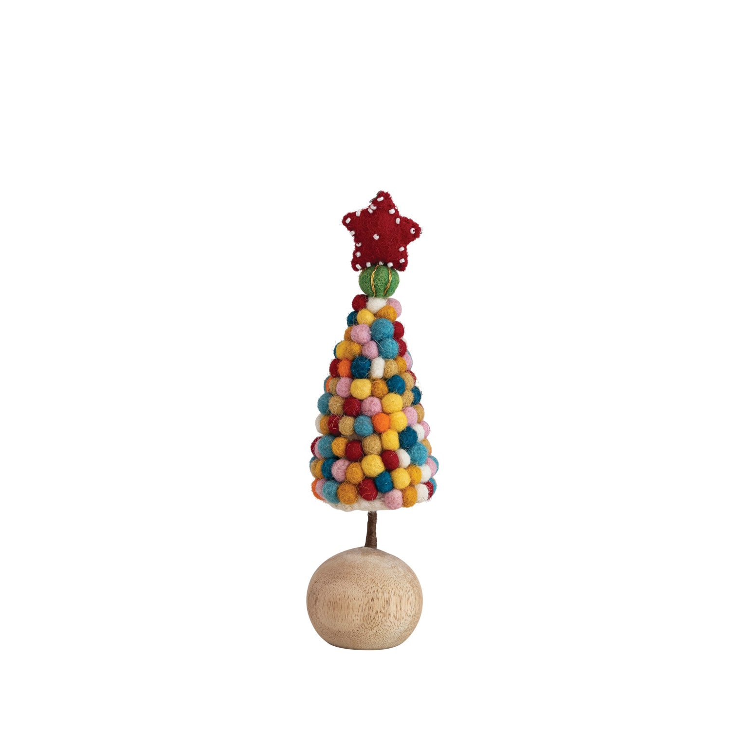 Hello Honey® 8" Multicolored Wool Felt Pom Pom Tree with Beaded Star