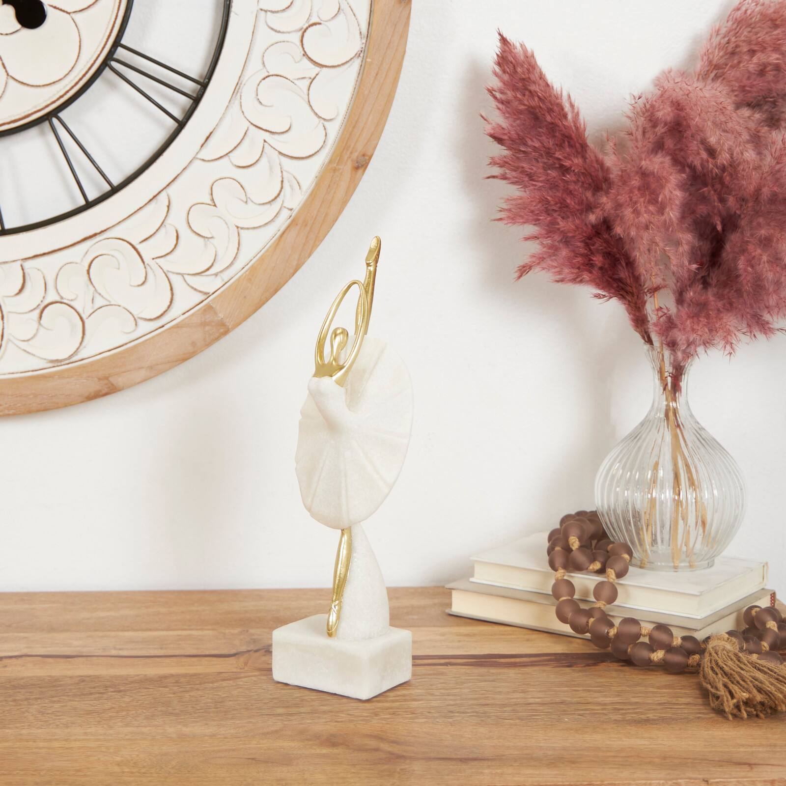 14&#x22; Cream Polystone Ballet Dancer Sculpture D&#xE9;cor
