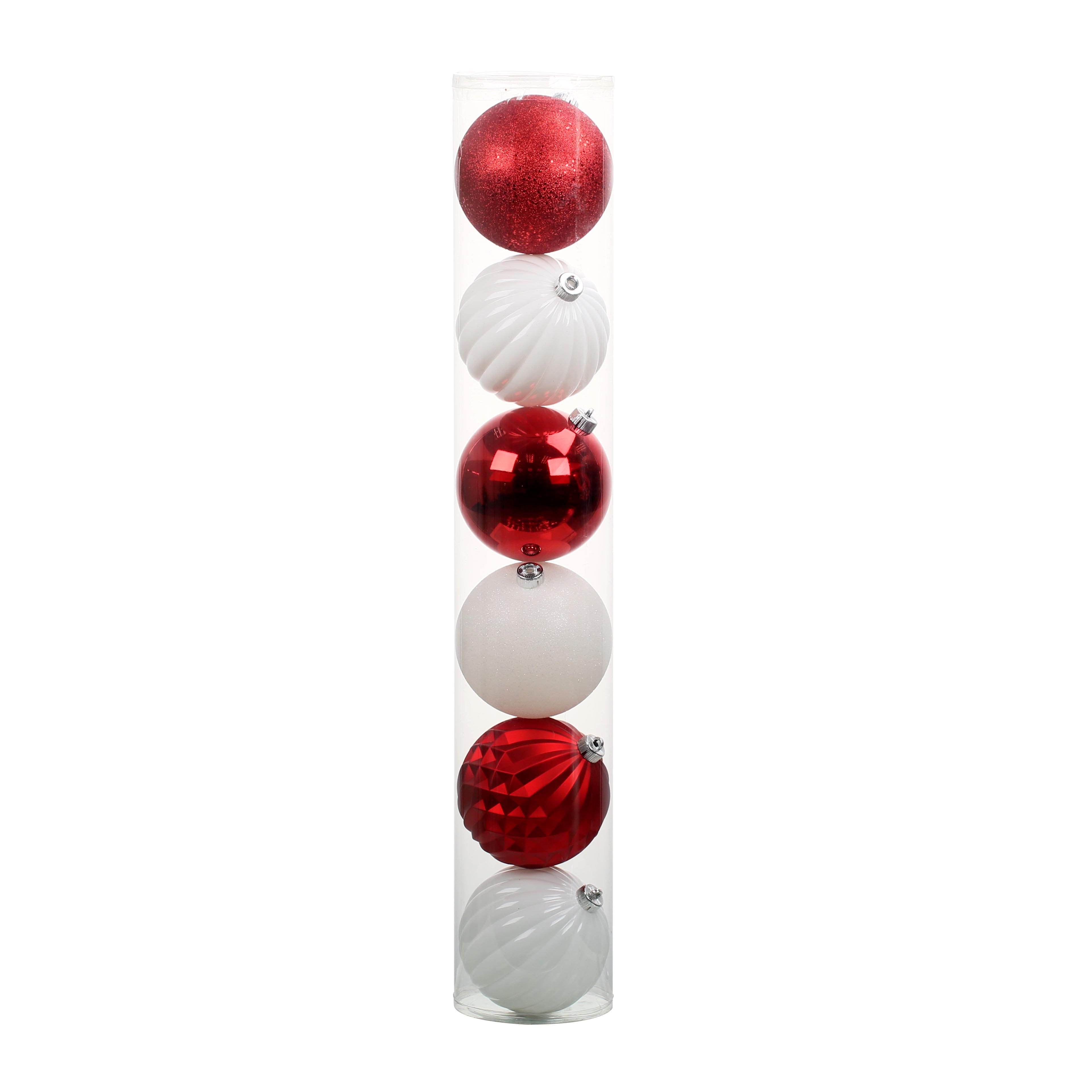 6 Pack 6&#x22; Red &#x26; White Shatterproof Ball Ornaments by Ashland&#xAE;