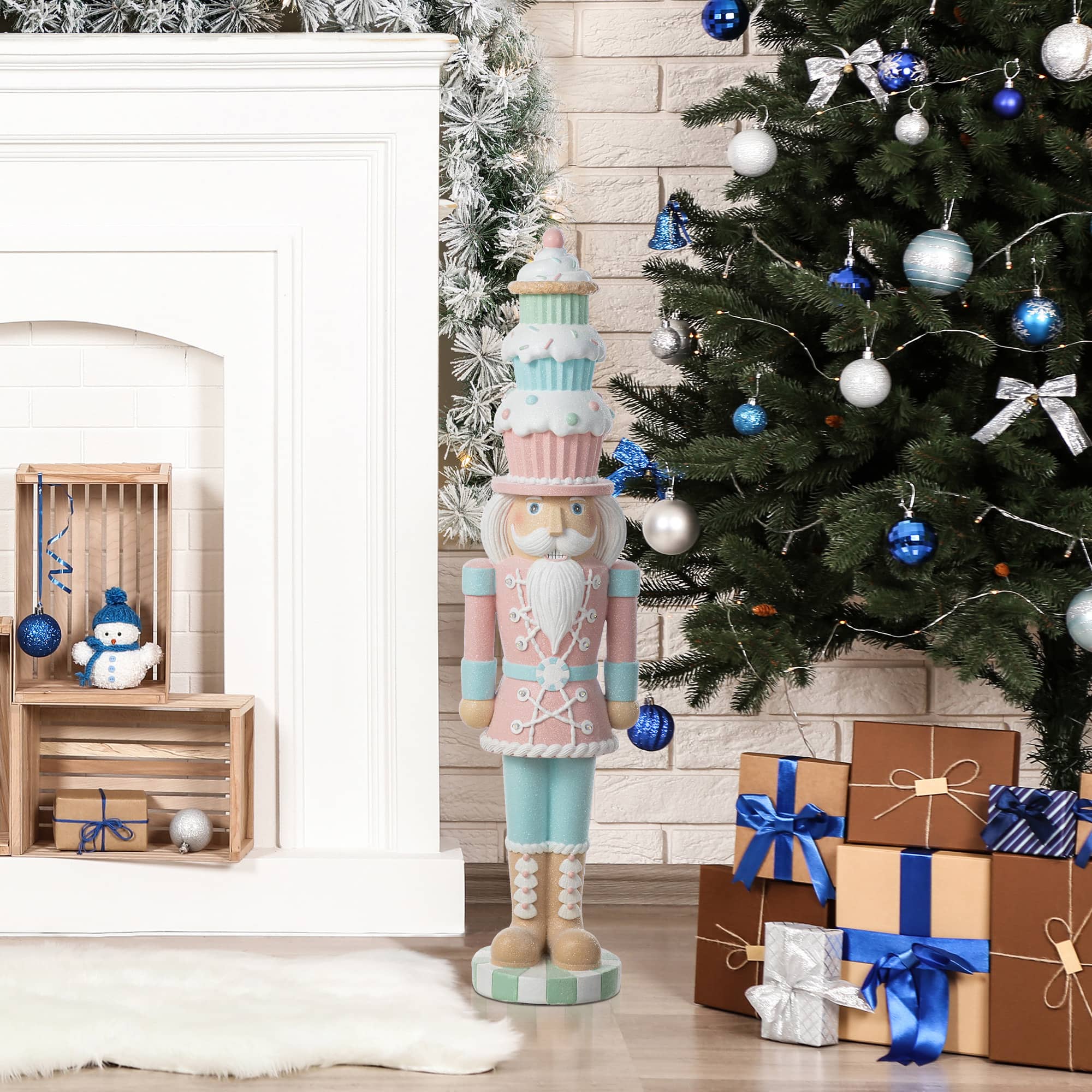 Glitzhome&#xAE; 28&#x22; Lighted Resin Christmas Cupcake Nutcracker Porch Decor with Timer