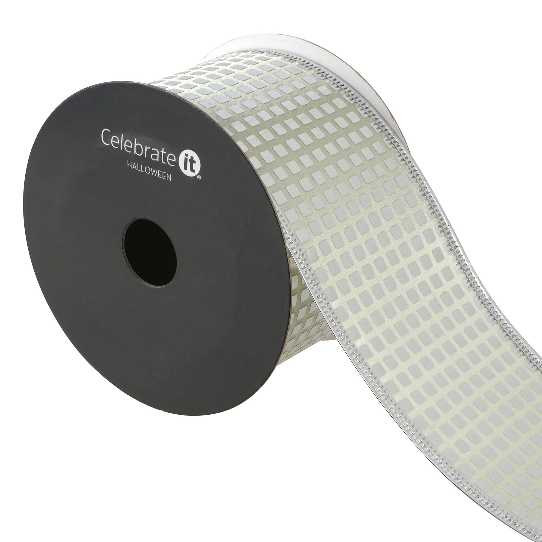 2.5" x 20ft. Silver Squares Wired Ribbon by Celebrate It® Halloween
