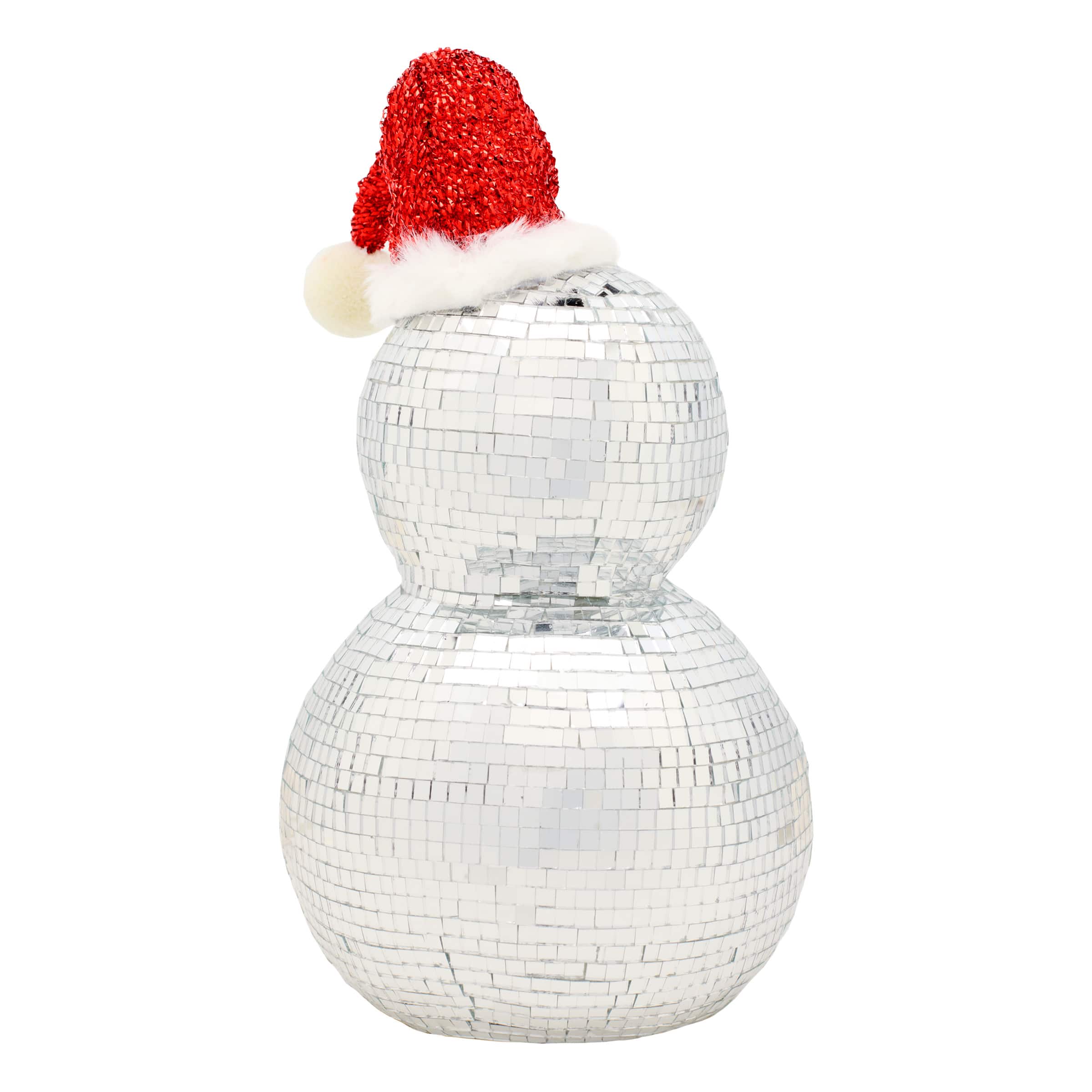 12&#x22; Disco Ball Snowman with Red Santa Hat