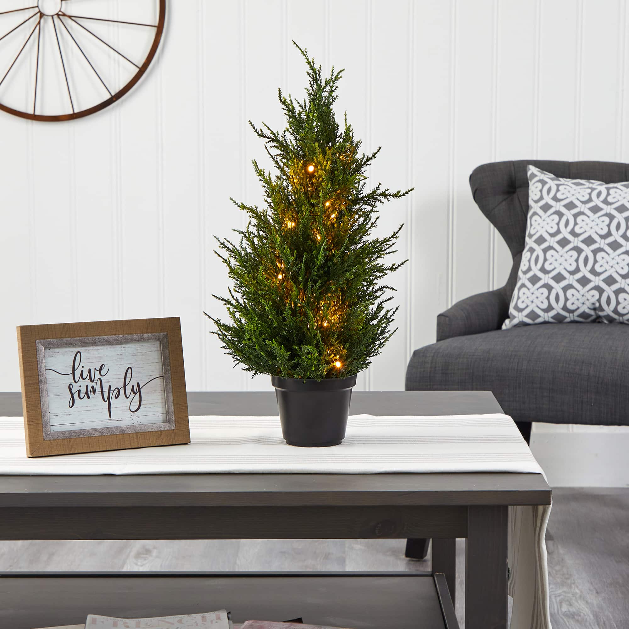 18in. Pre-Lit Cedar Artificial Tree, Warm LED Lights