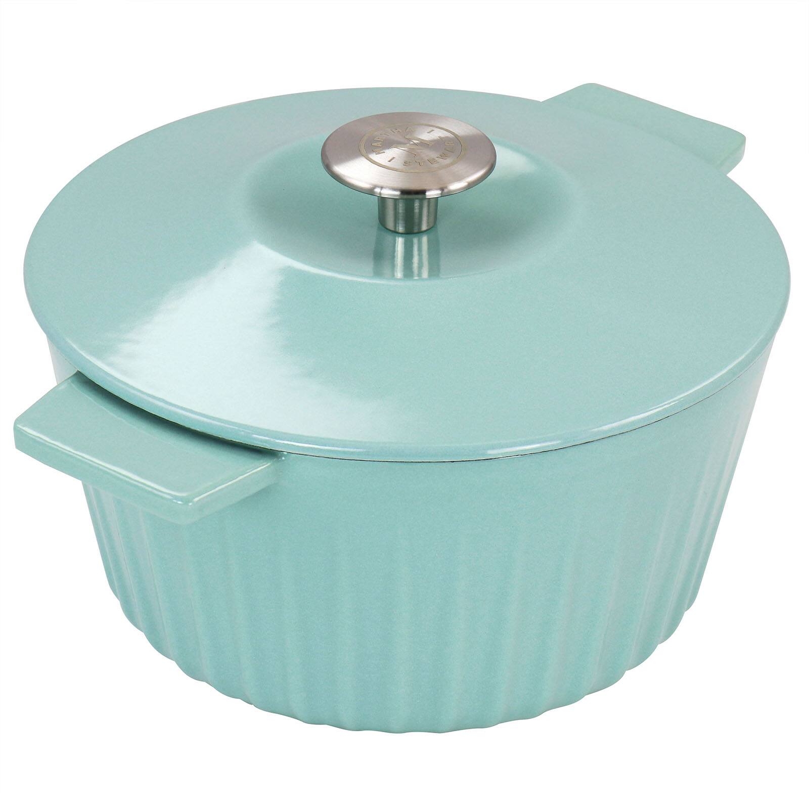 Martha Stewart 3qt. Turquoise Enameled Embossed Stripe Cast Iron Dutch Oven with Lid