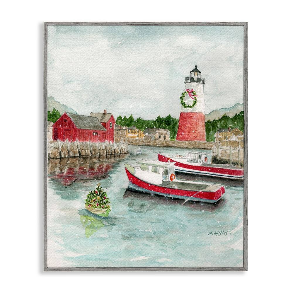 Stupell Industries Coastal Christmas Harbour Framed Giclee Wall Art