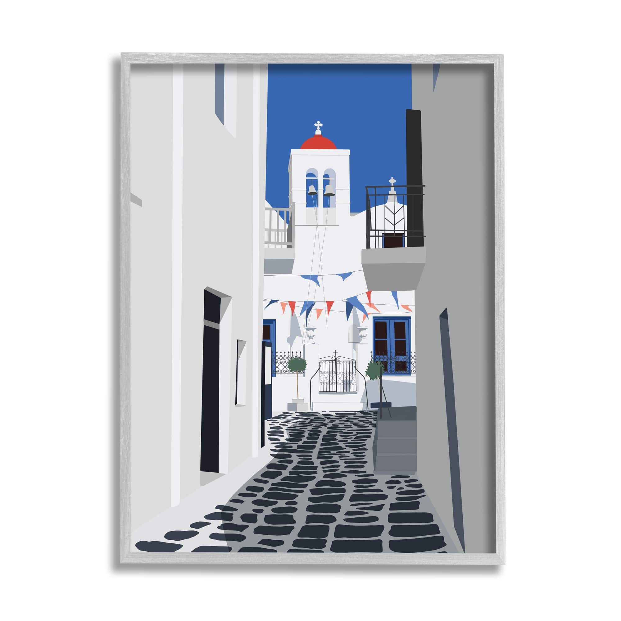 Stupell Industries European Coastal City Street Gray Framed Wall Art