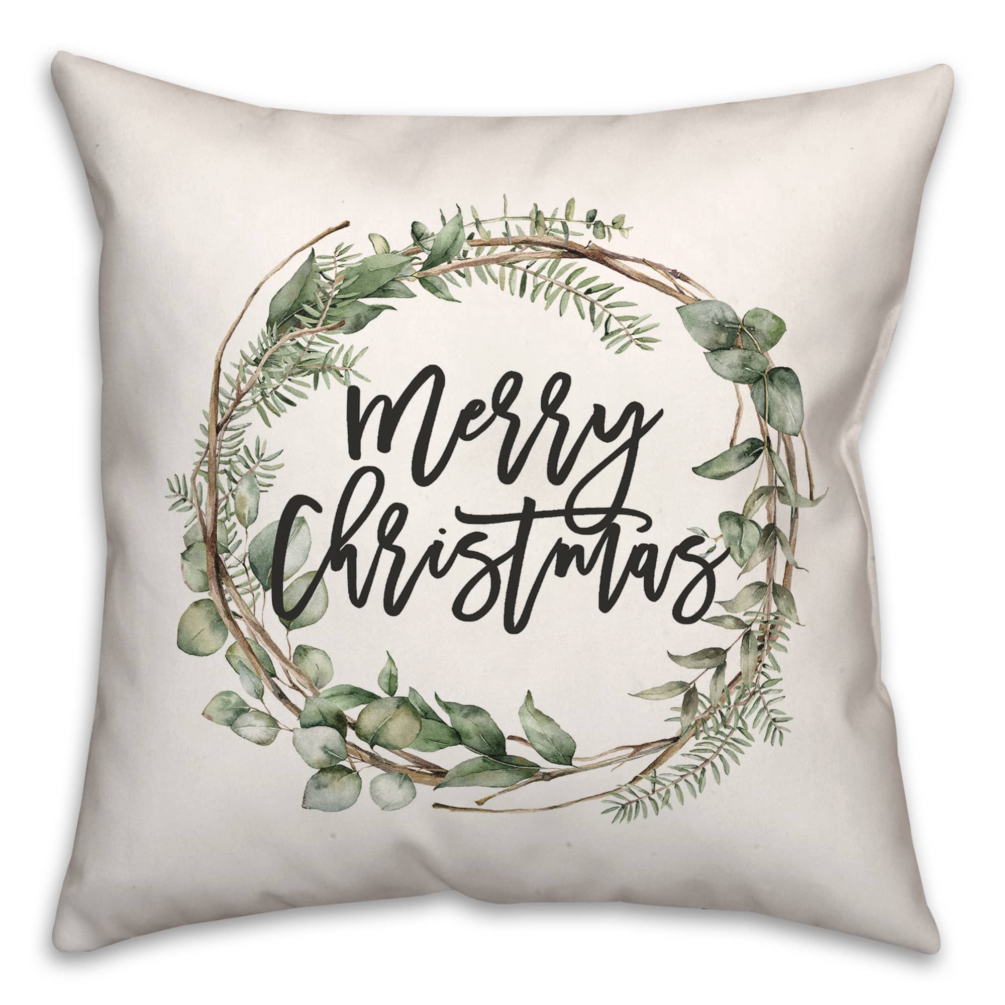 Merry Christmas Wreath Throw Pillow