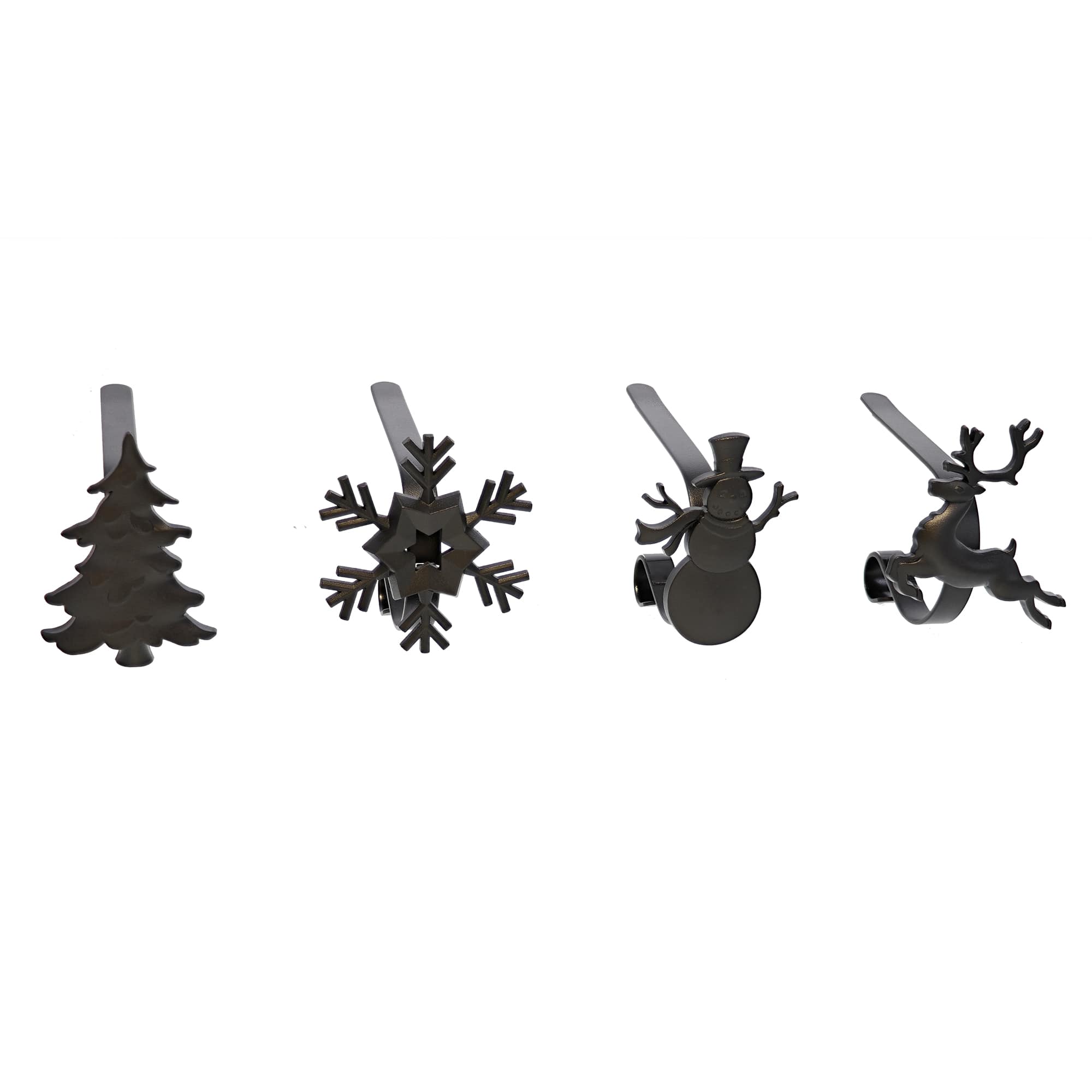 Original MantleClip&#xAE; Matte Black Assorted Holiday Icons Stocking Holders, 4ct.