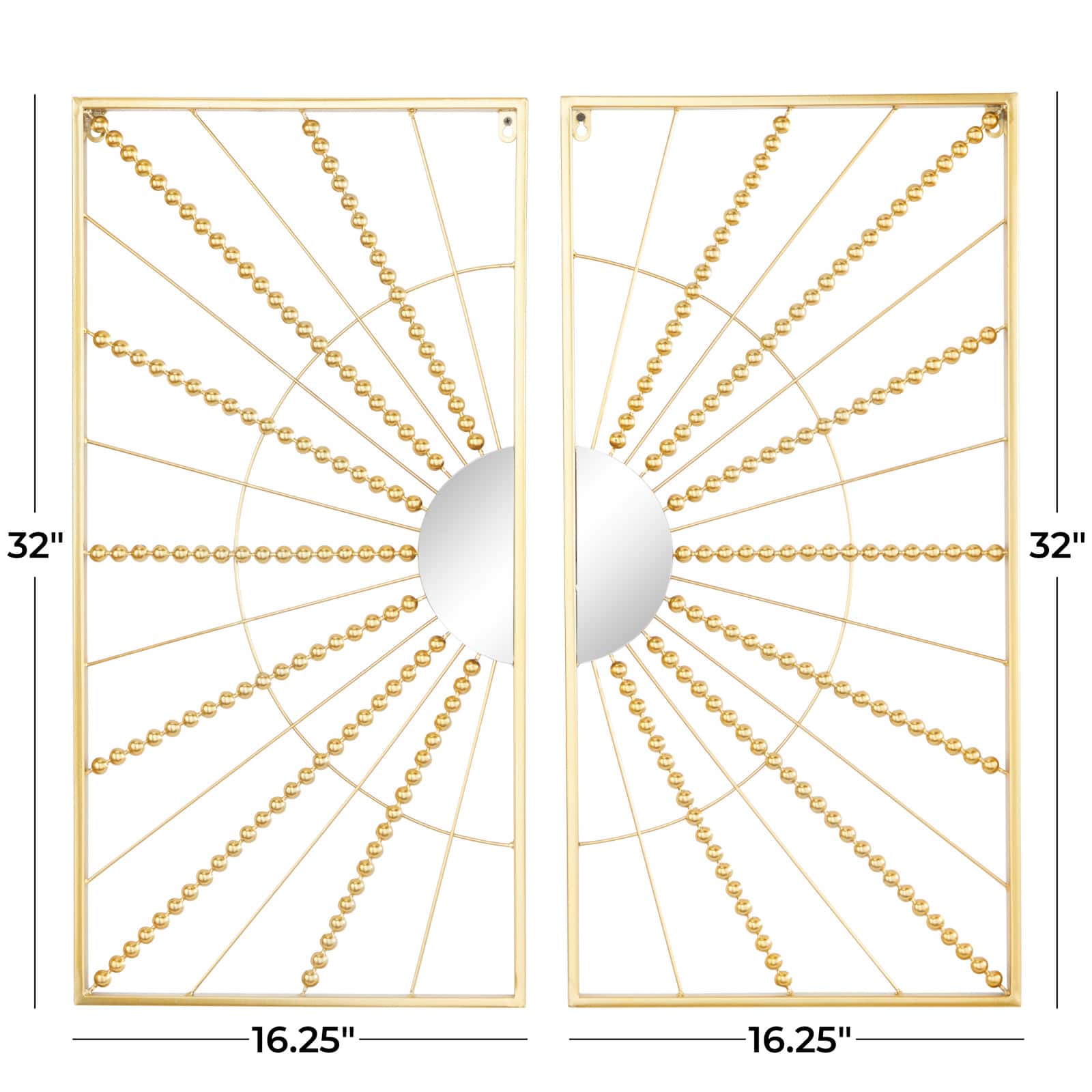 CosmoLiving by Cosmopolitan Gold Metal Half Moon Mirror Geometric Wall Decor with Gold Frame Set of 2 16&#x22;, 32&#x22;