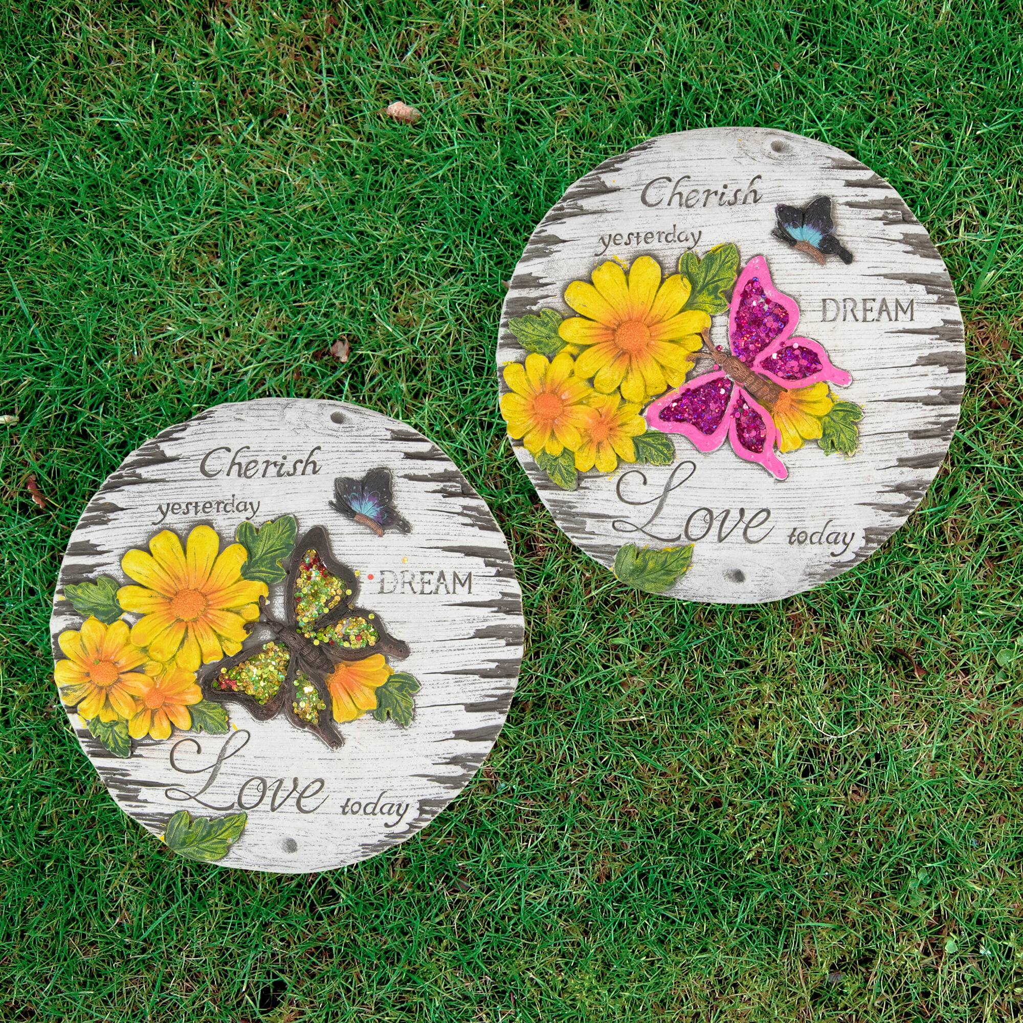 10" "Love Today" Outdoor Floral Garden Stones Set