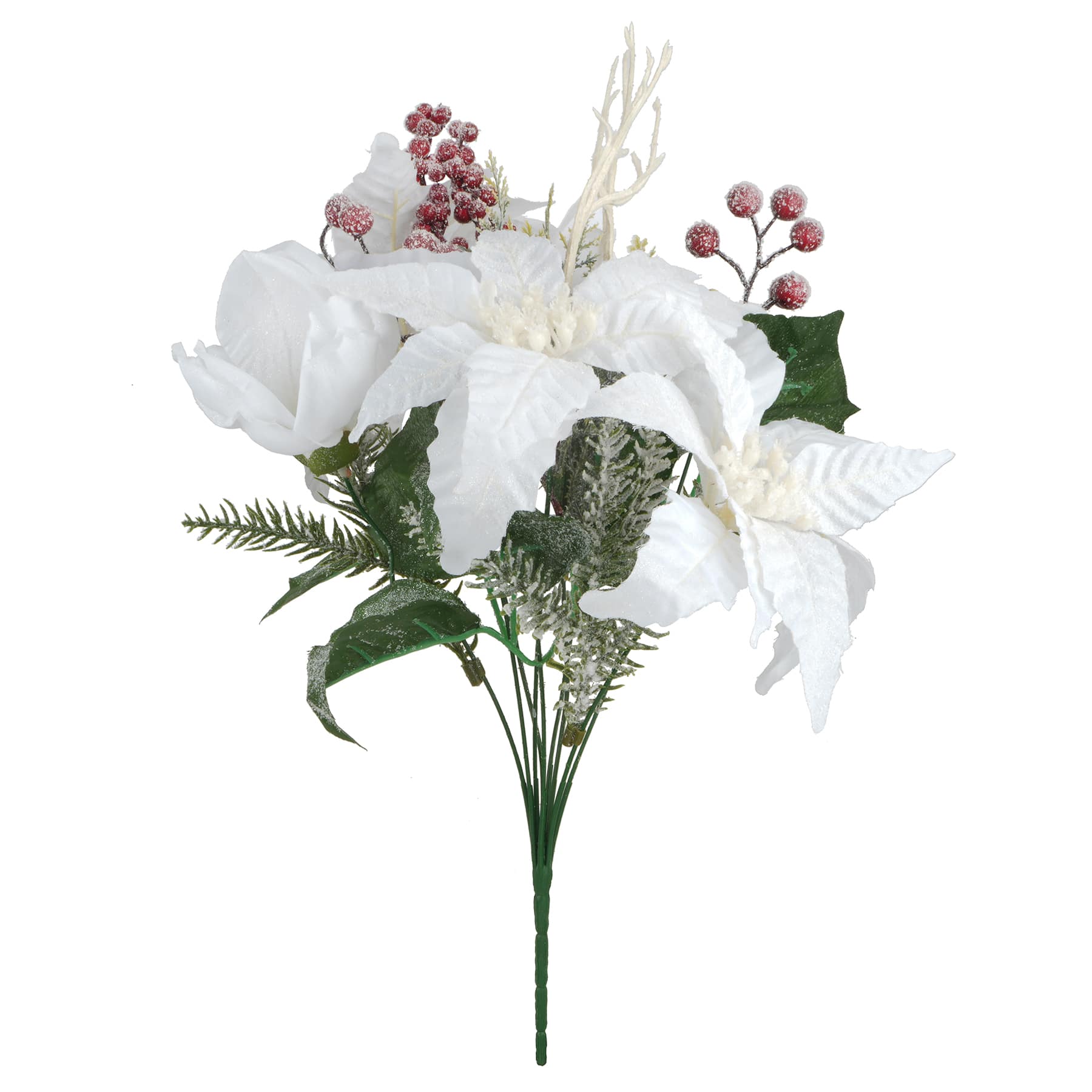 19&#x22; White Snow-Covered Poinsettia &#x26; Berry Bush by Ashland&#xAE;