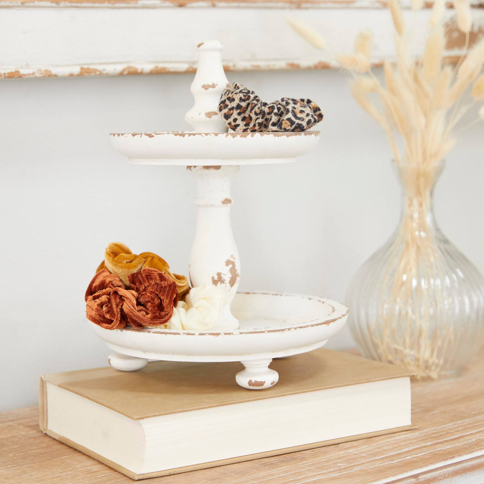 White Wood Country Cottage Tiered Server 10&#x22; x 8&#x22; x 8&#x22;