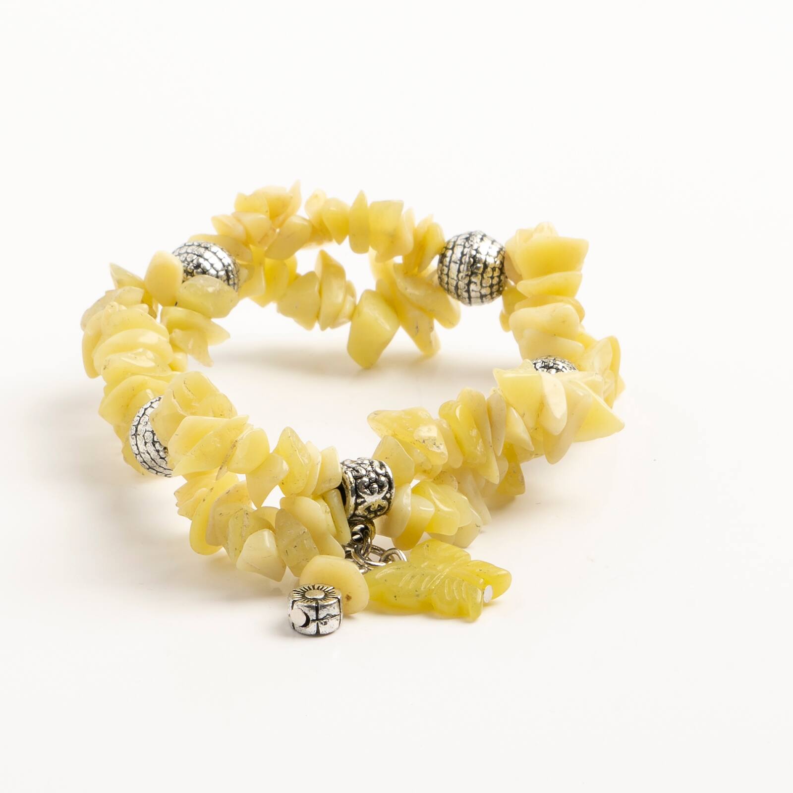 John Bead New Jade Green Natural Stone 2-Strand Bracelet with Butterfly Charm