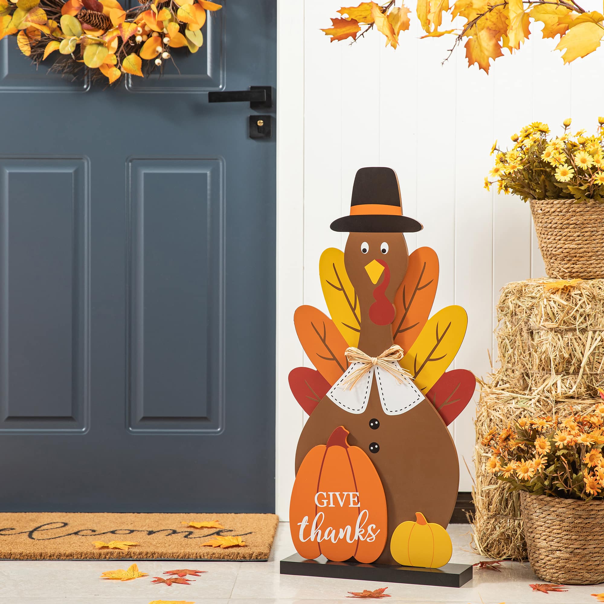 Glitzhome® 31" Thanksgiving Wooden Turkey Porch Décor