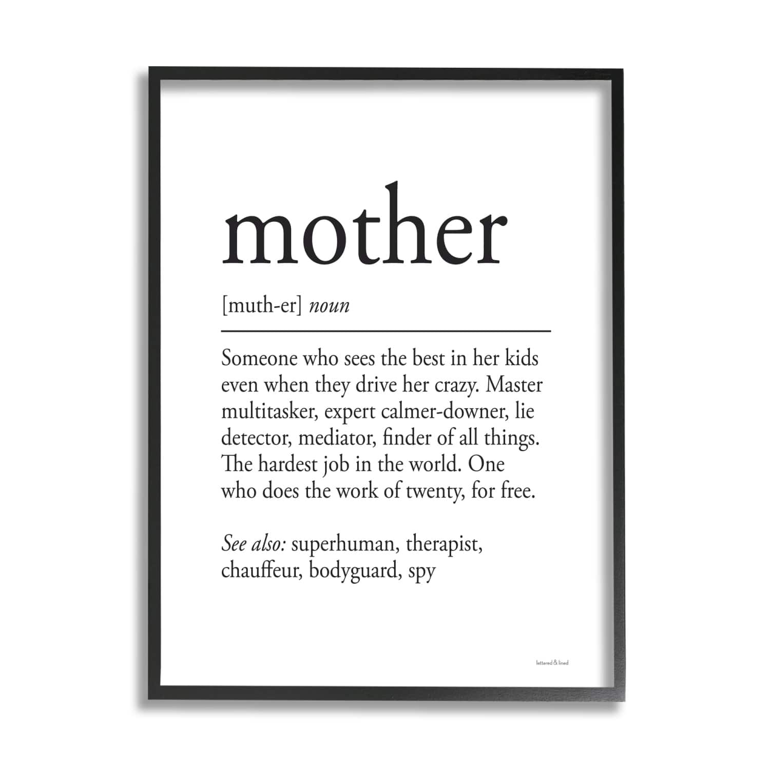 Stupell Industries Mother Definition Funny Motivational Phrase Superhuman Synonym Framed Giclee Art