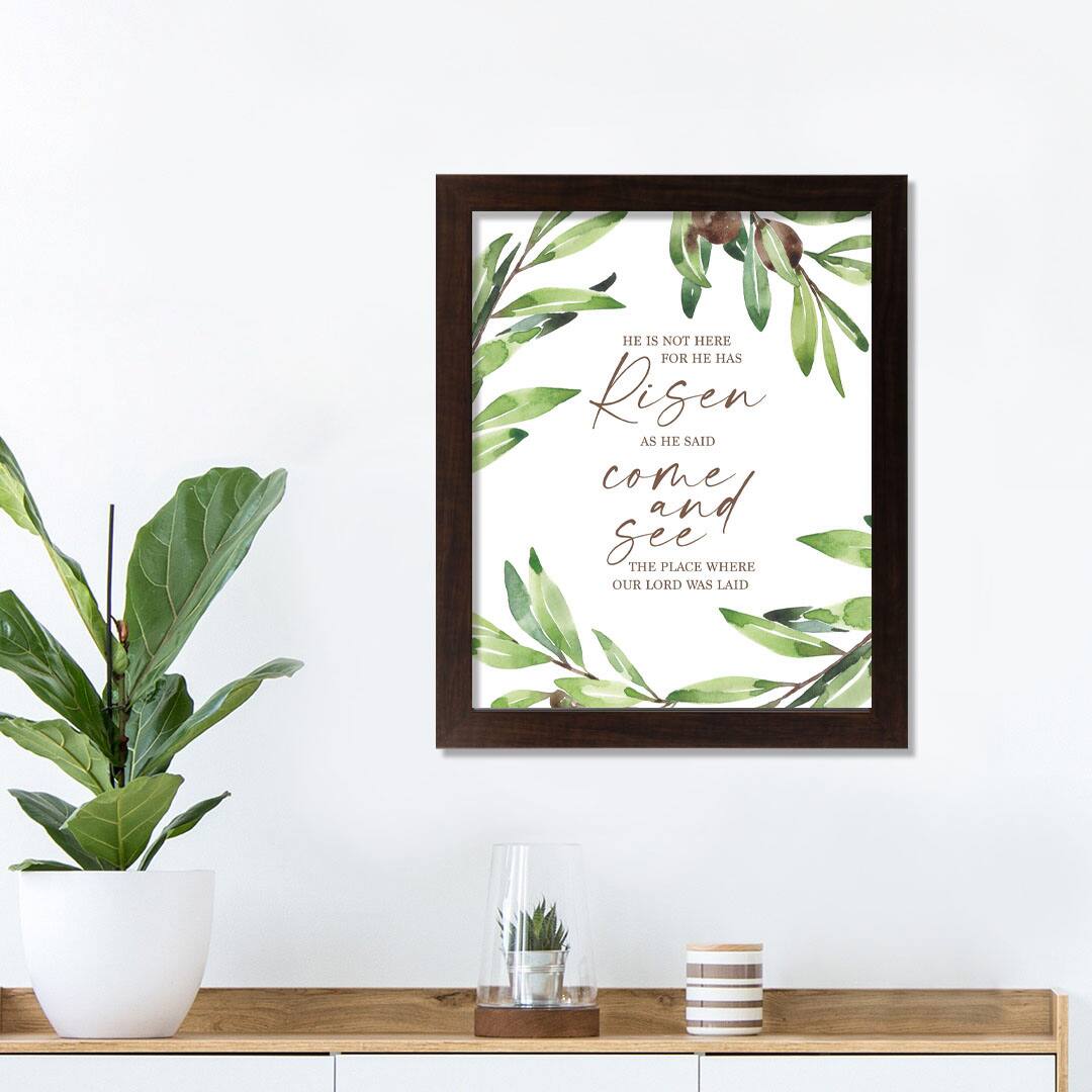 He Has Risen Olives 1 11" x 14" Walnut Framed Print Under Plexiglass