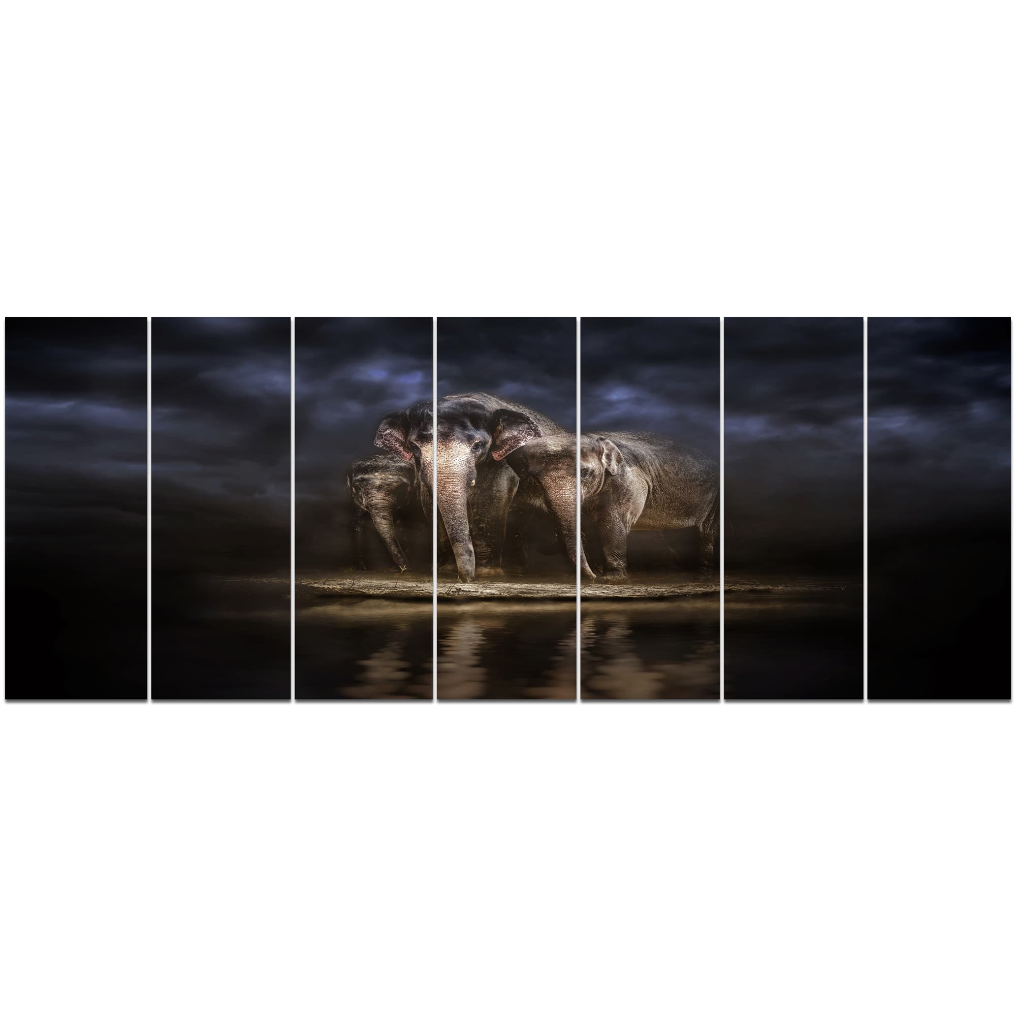 Designart - Elephants Watering in the River - Animal Canvas Wall Art