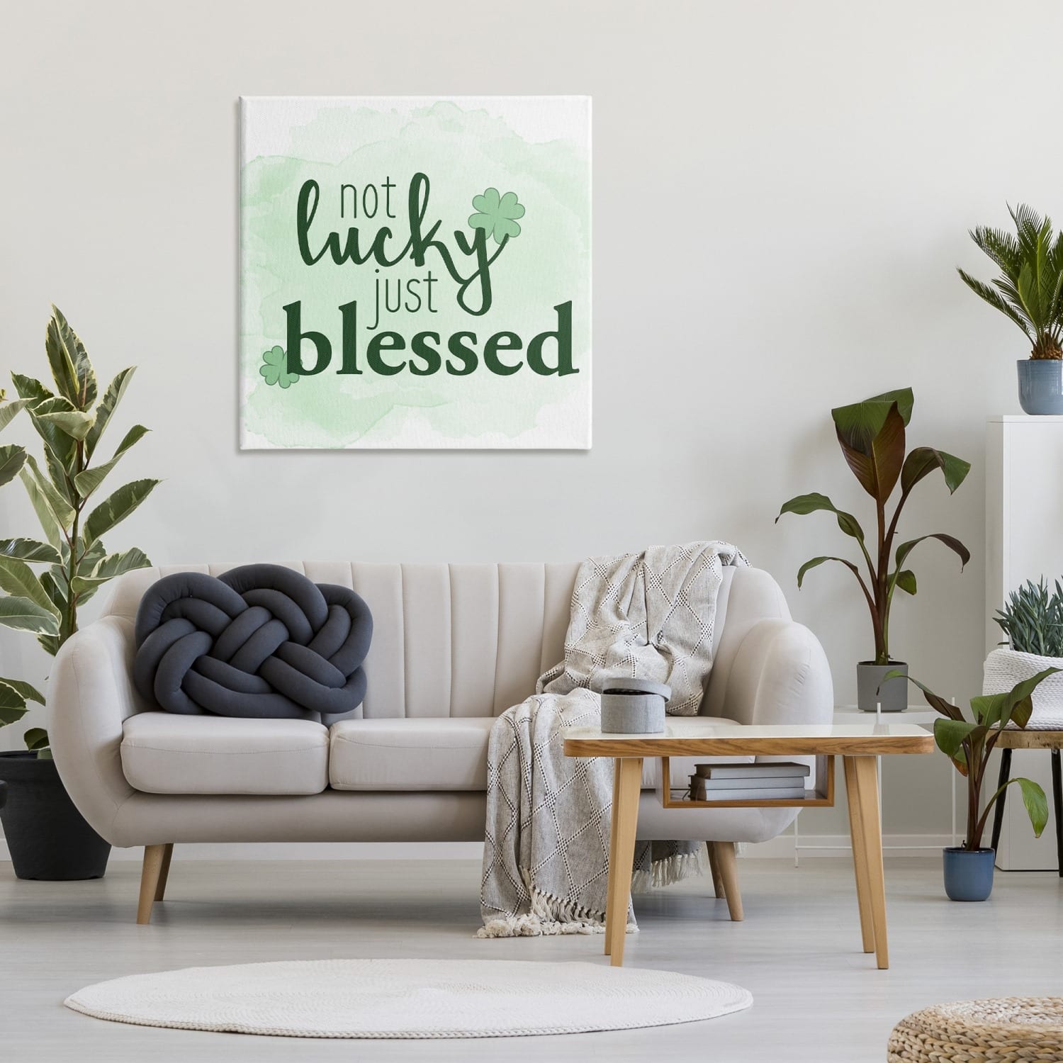 Stupell Industries Just Blessed Green Shamrocks Canvas Wall Art