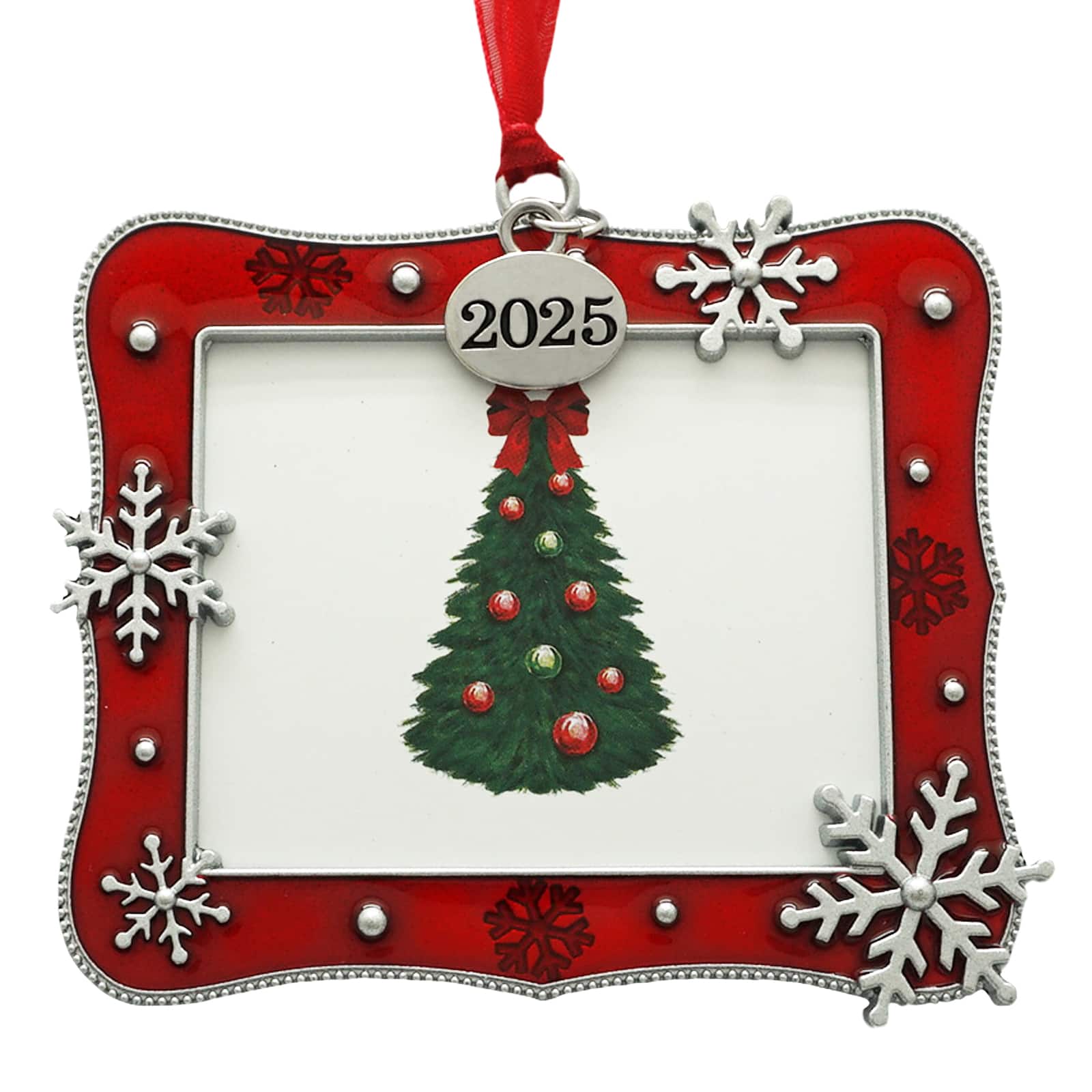 2&#x22; x 2.5&#x22; Red &#x26; Silver Snowflake Metal Ornament Frame by Studio D&#xE9;cor&#xAE;