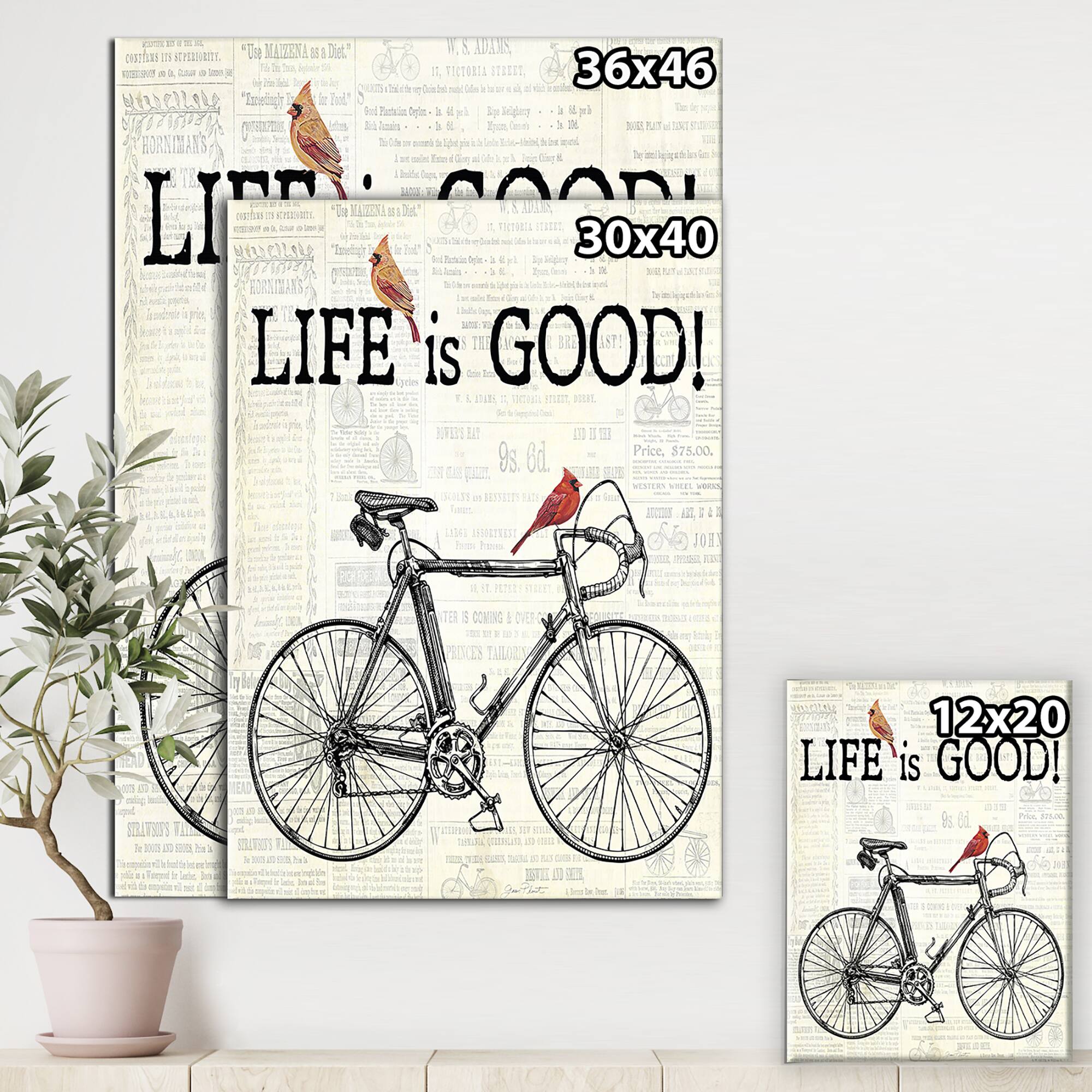 Designart - Bicycle With Cardinals C - Cottage Premium Canvas Wall Art