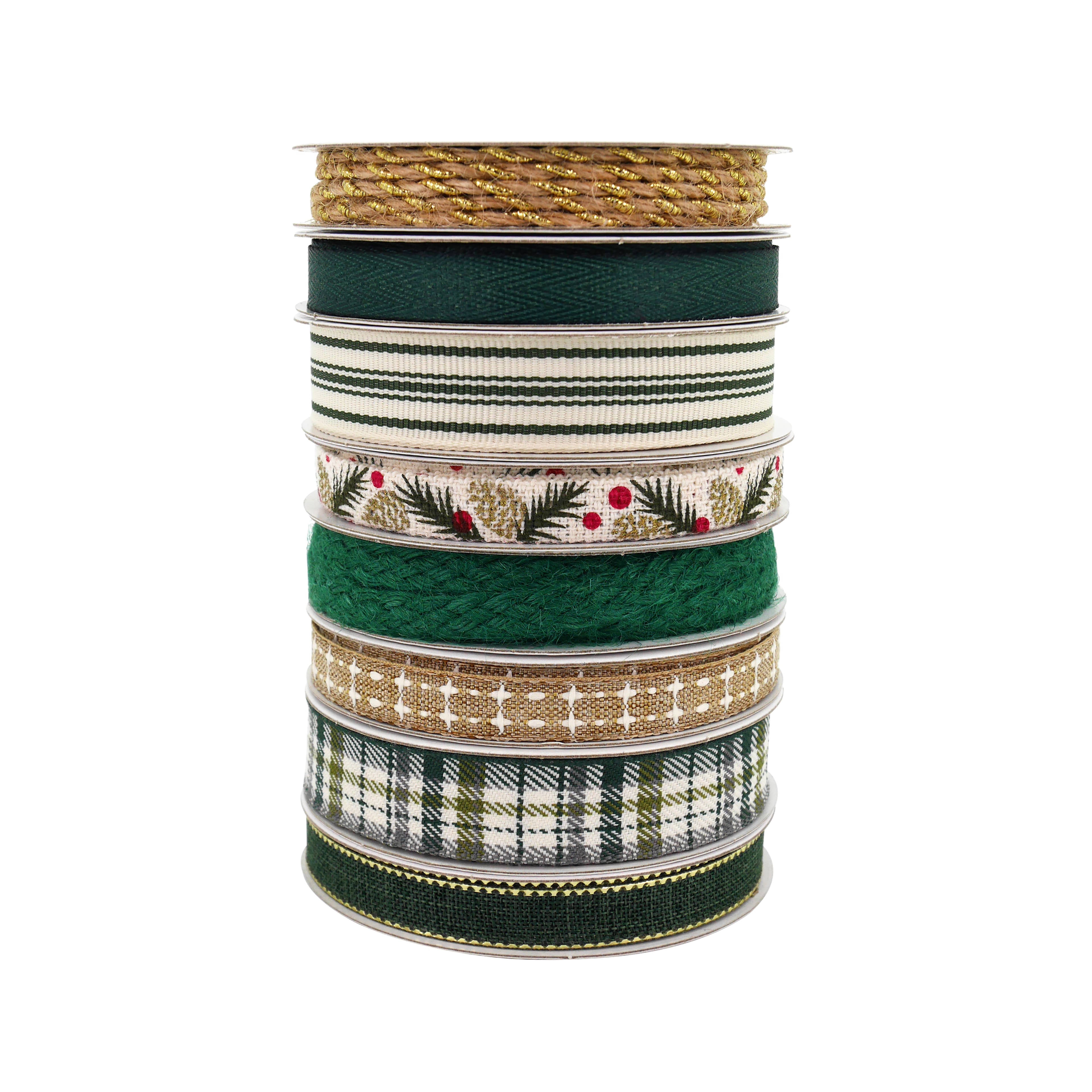 8ft. Green &#x26; Natural Value Pack Ribbon by Celebrate It&#xAE; Christmas