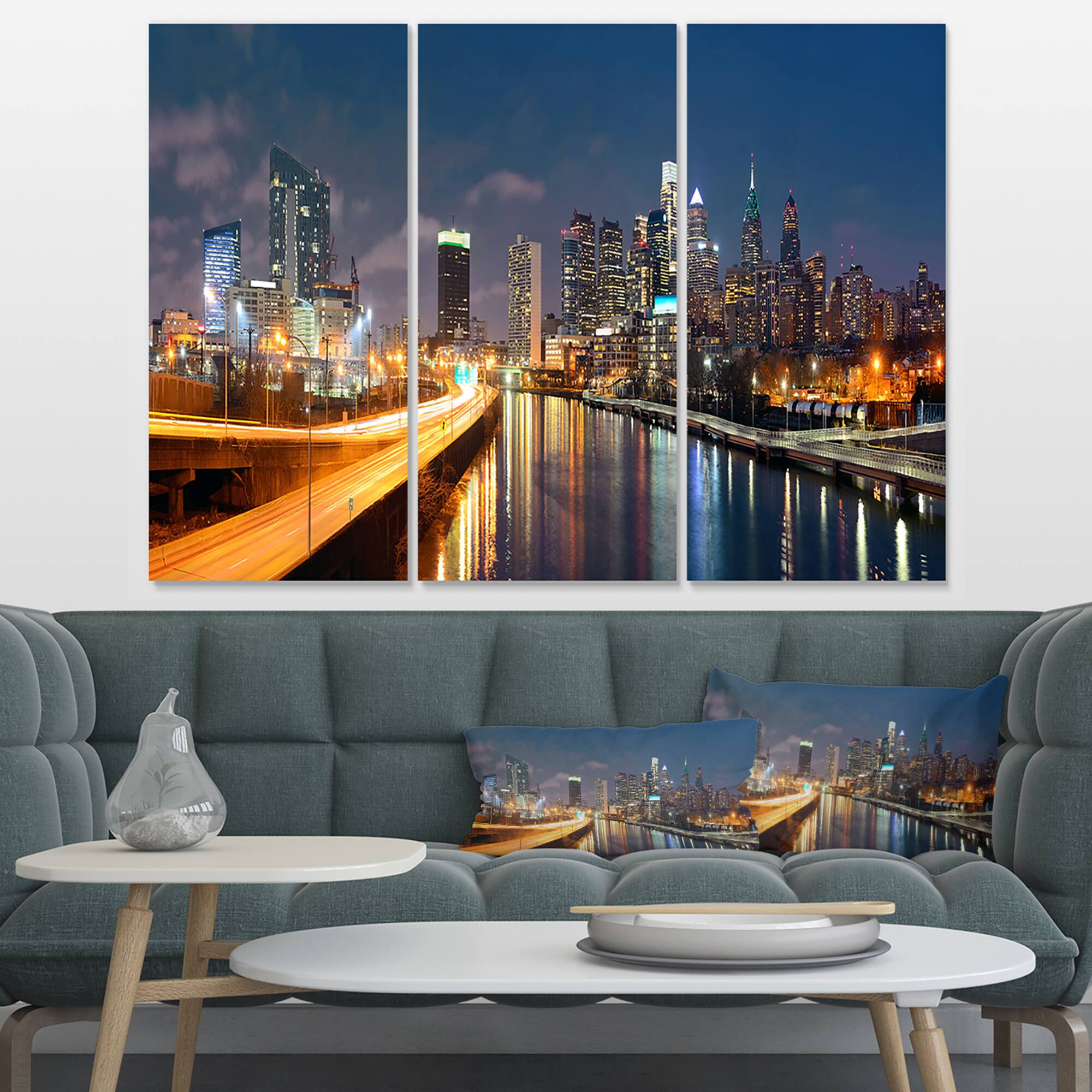 Designart - Philadelphia Skyline at Night - Cityscape Canvas Print