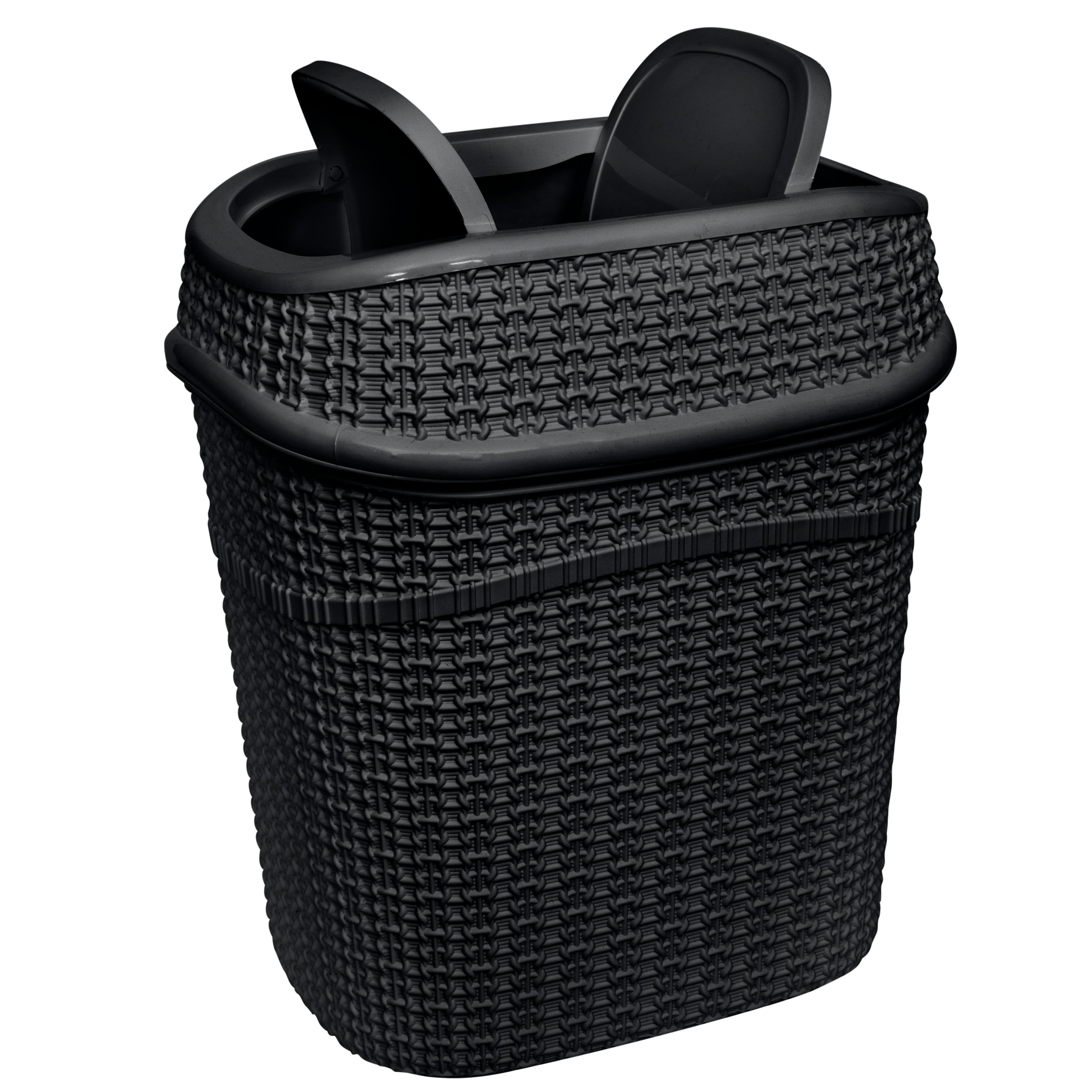 Umbra Loft Mini Plastic Round Swing Lid Garbage Can, Black, 5-L