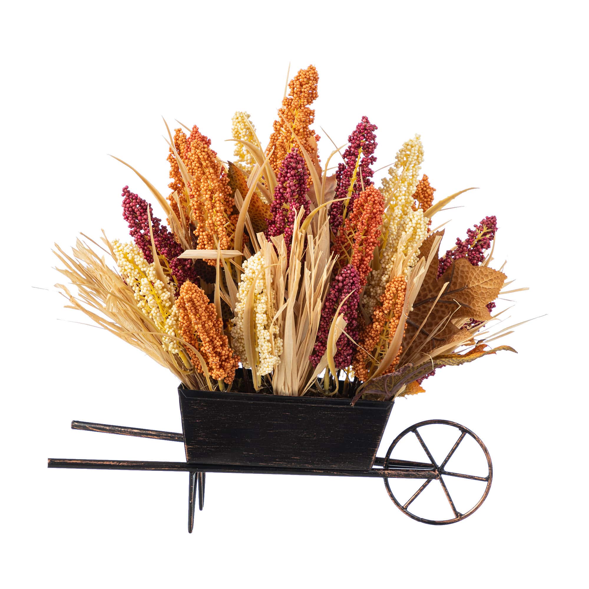 Glitzhome&#xAE; 15&#x22; Fall Multi-Colored Sorghum Cart Centerpiece