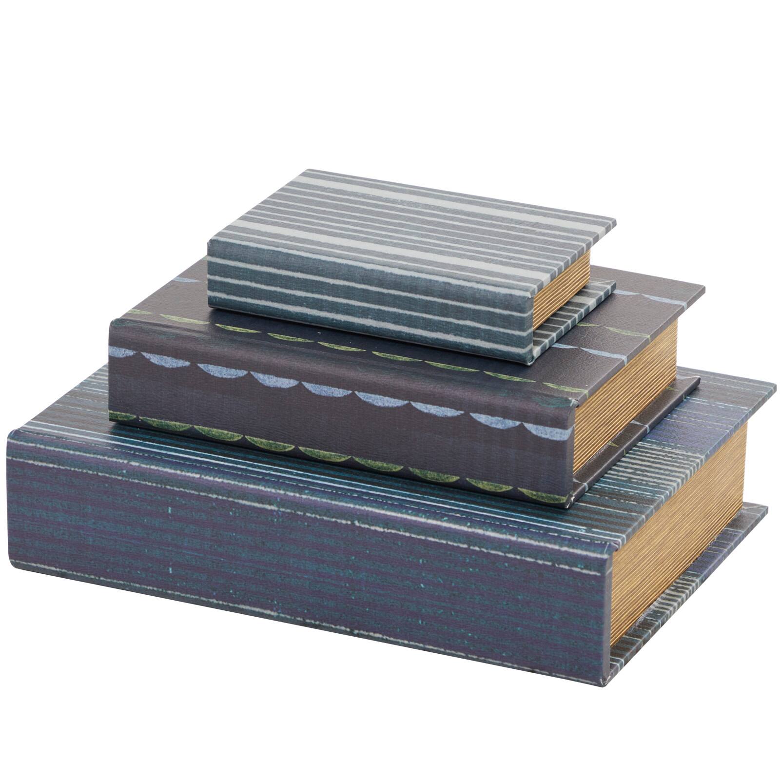 Gray & Blue Stripe Faux Leather Faux Book Box Set